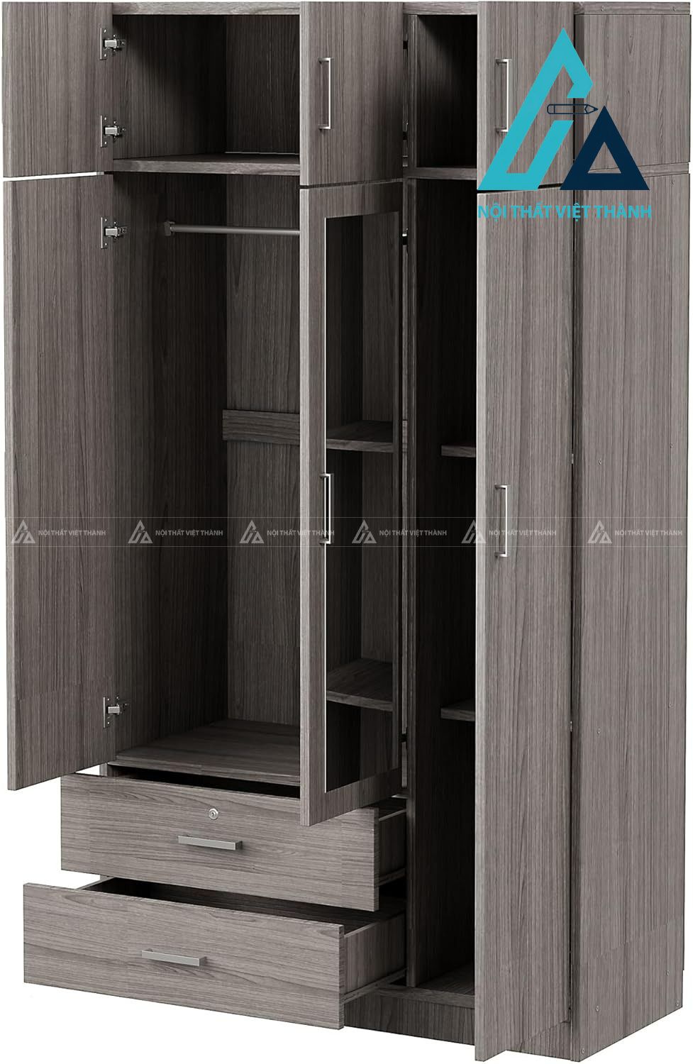 Tủ quần áo 3 cánh MDF có gương soi hiện đại tích hợp ngăn kéo tiện dụng 4