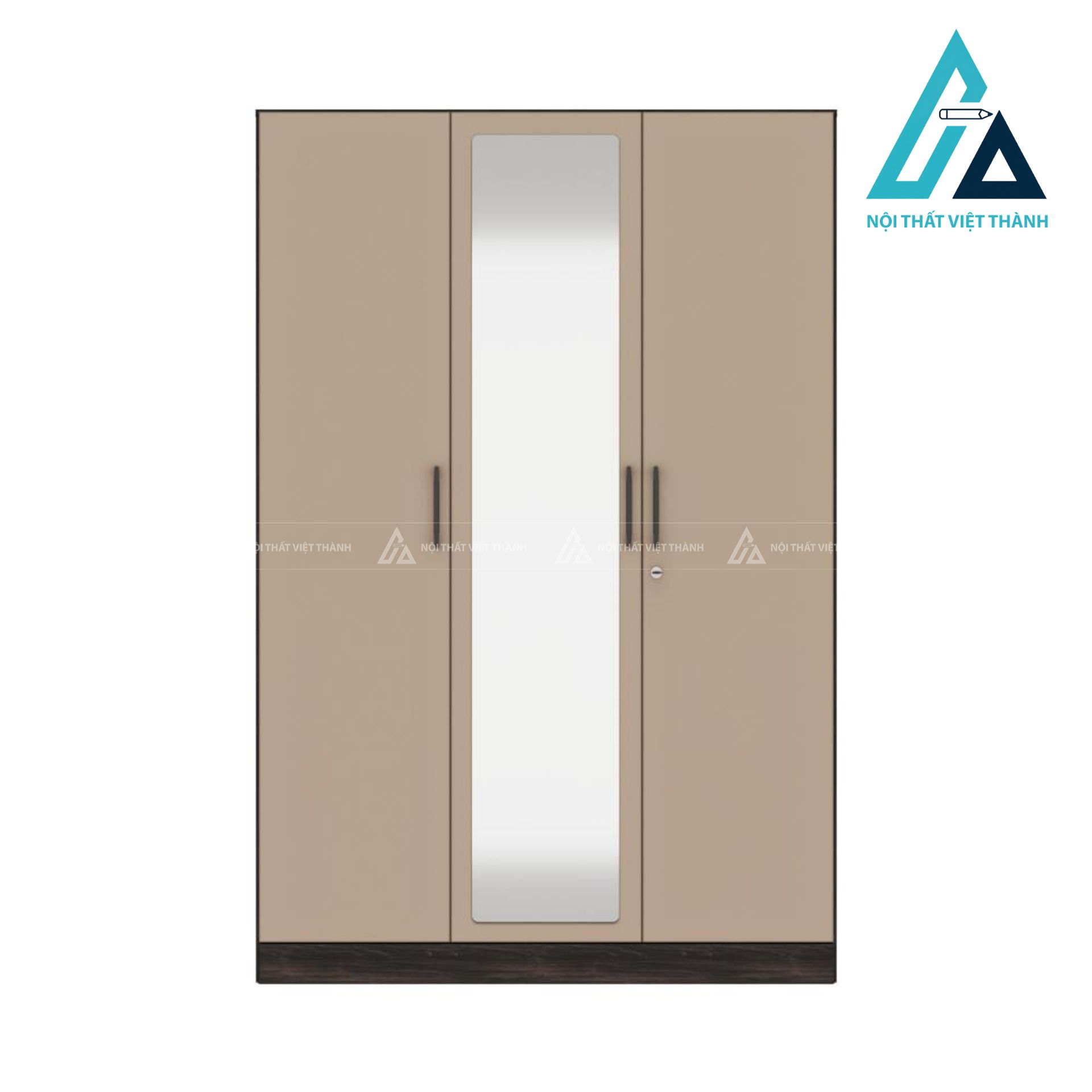 Tủ quần áo 3 cánh MDF màu gỗ phong phối be sữa có gương hiện đại 1