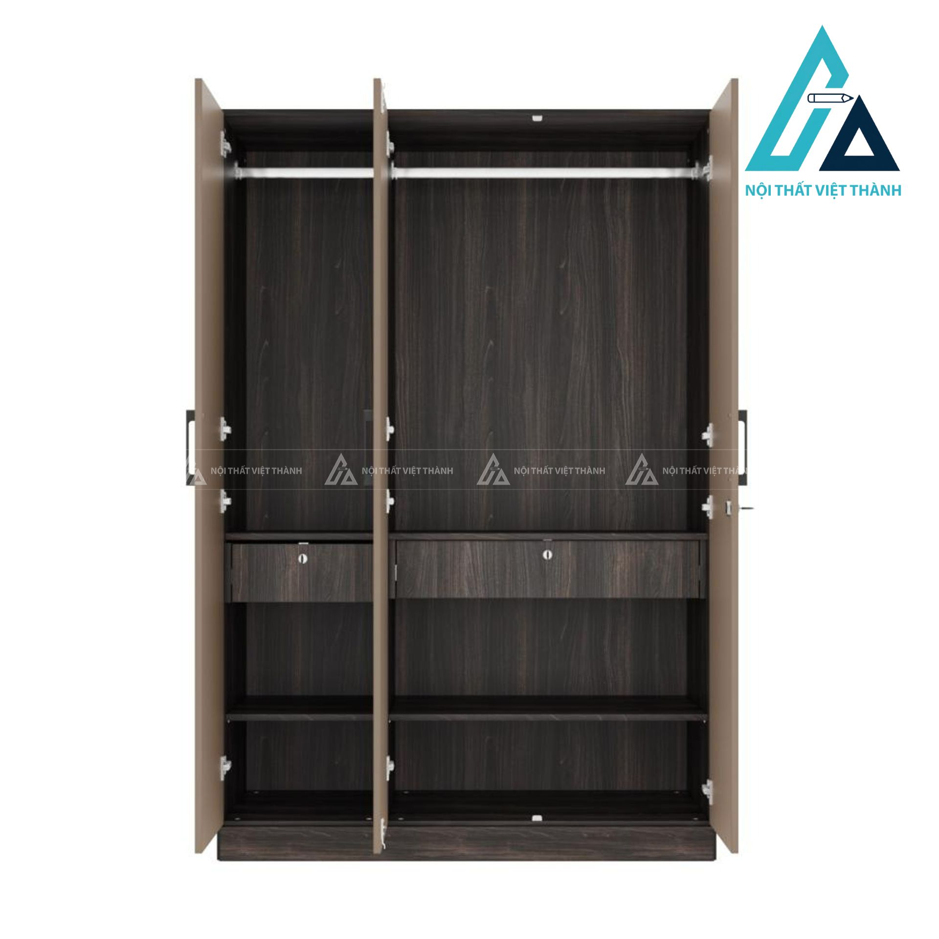 Tủ quần áo 3 cánh MDF màu gỗ phong phối be sữa có gương hiện đại 4