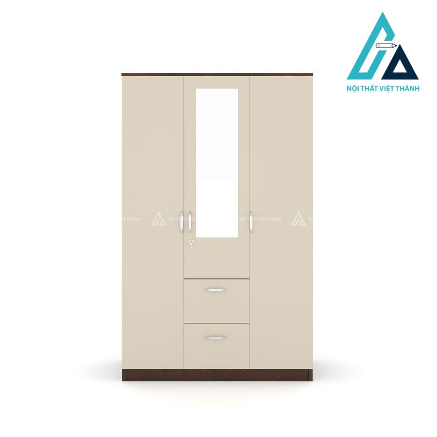 Tủ quần áo 3 cánh MDF màu óc chó phối trắng có gương hiện đại 1