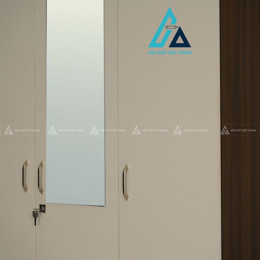 Tủ quần áo 3 cánh MDF màu óc chó phối trắng có gương hiện đại 4
