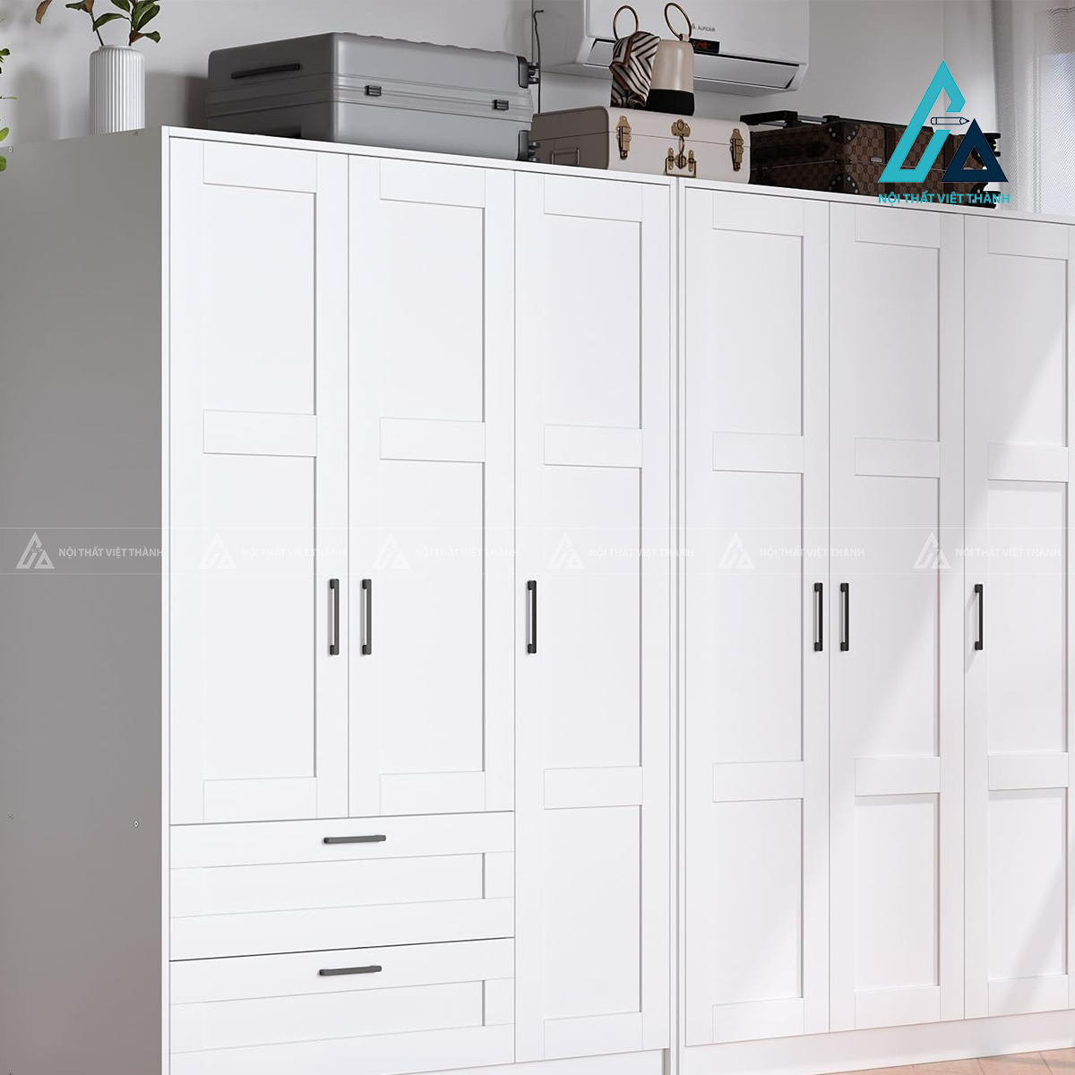 Tủ quần áo 3 cánh MDF màu trắng có ngăn kéo tiện dụng phong cách hiện đại 1