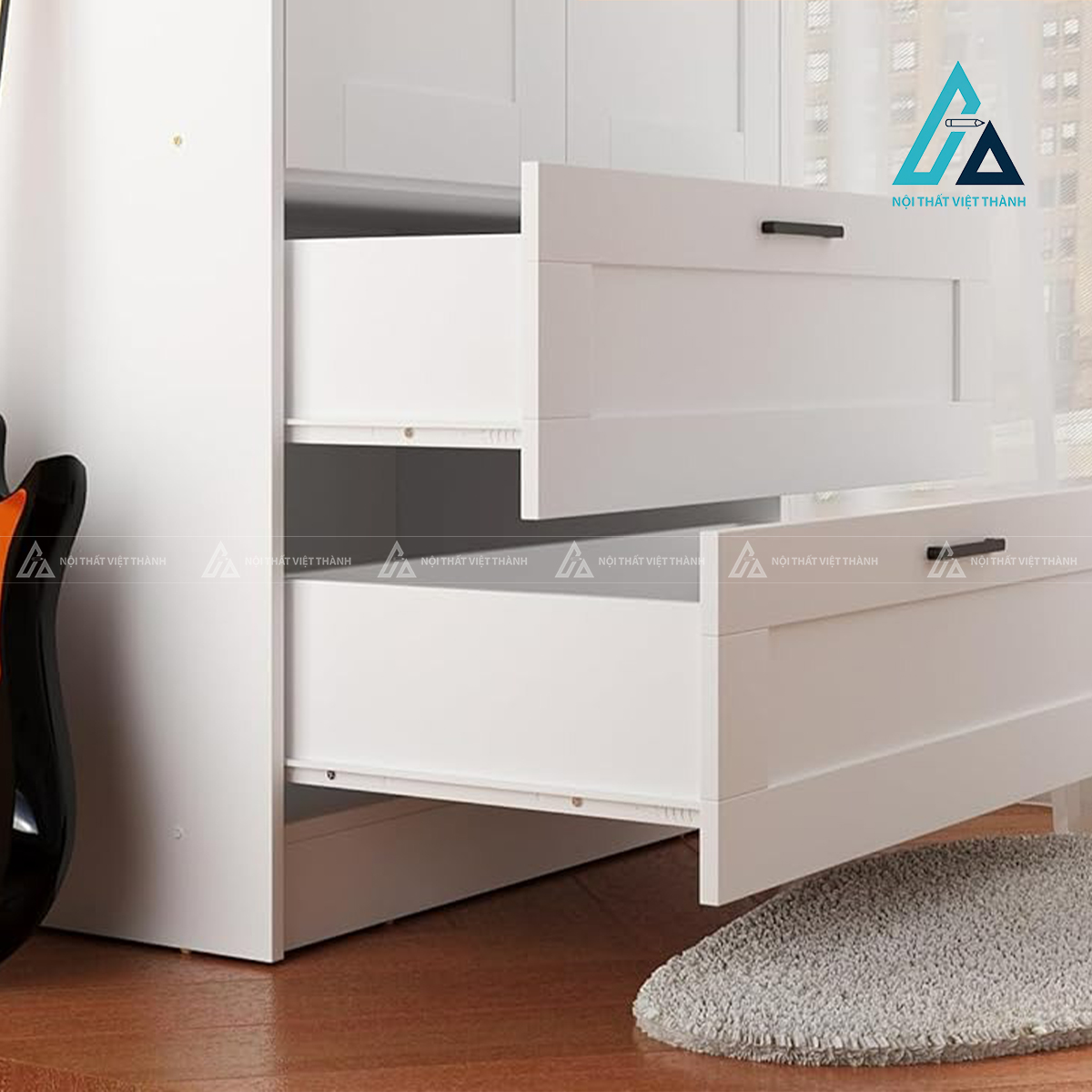 Tủ quần áo 3 cánh MDF màu trắng có ngăn kéo tiện dụng phong cách hiện đại 3