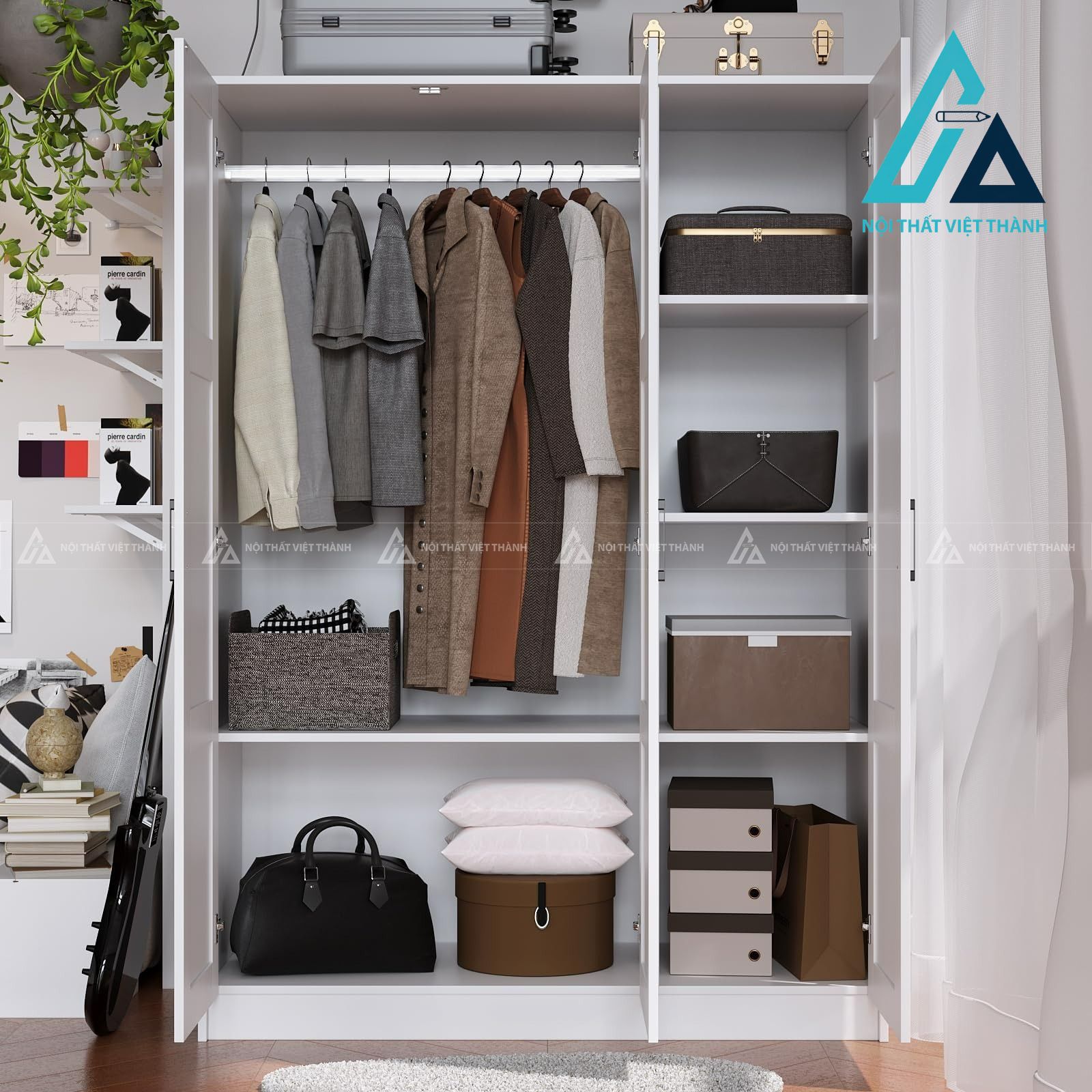 Tủ quần áo 3 cánh MDF màu trắng có ngăn kéo tiện dụng phong cách hiện đại 4
