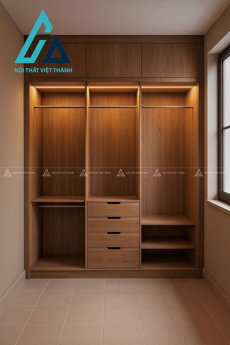 Tủ quần áo gỗ kết hợp đèn led