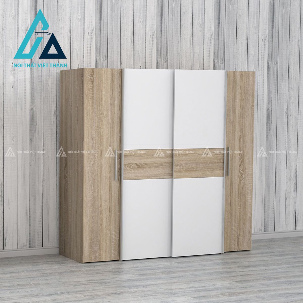 Tủ quần áo 4 cánh cửa lùa kết hợp mở MDF vân sồi đẹp hiện đại 1