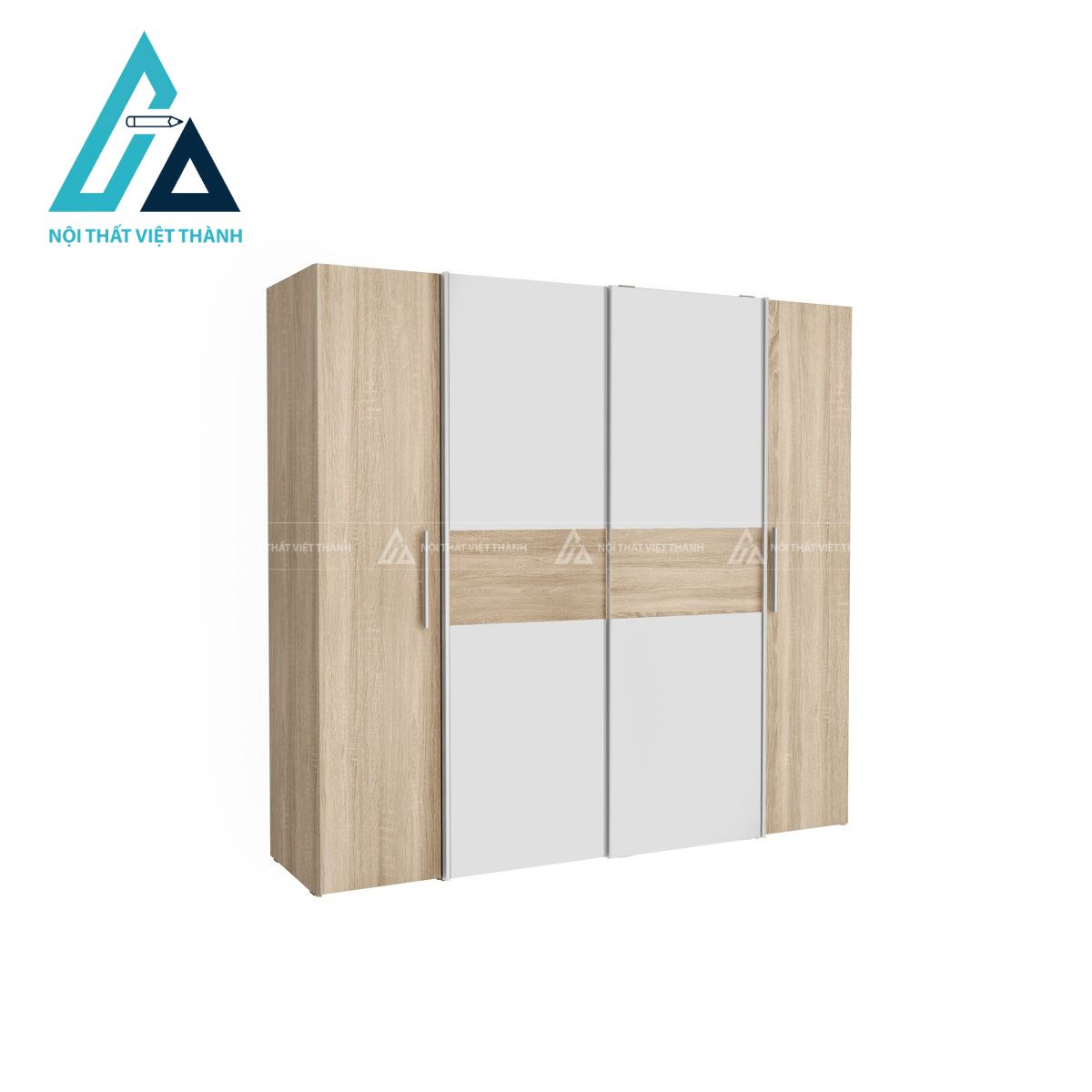 Tủ quần áo 4 cánh cửa lùa kết hợp mở MDF vân sồi đẹp hiện đại 3