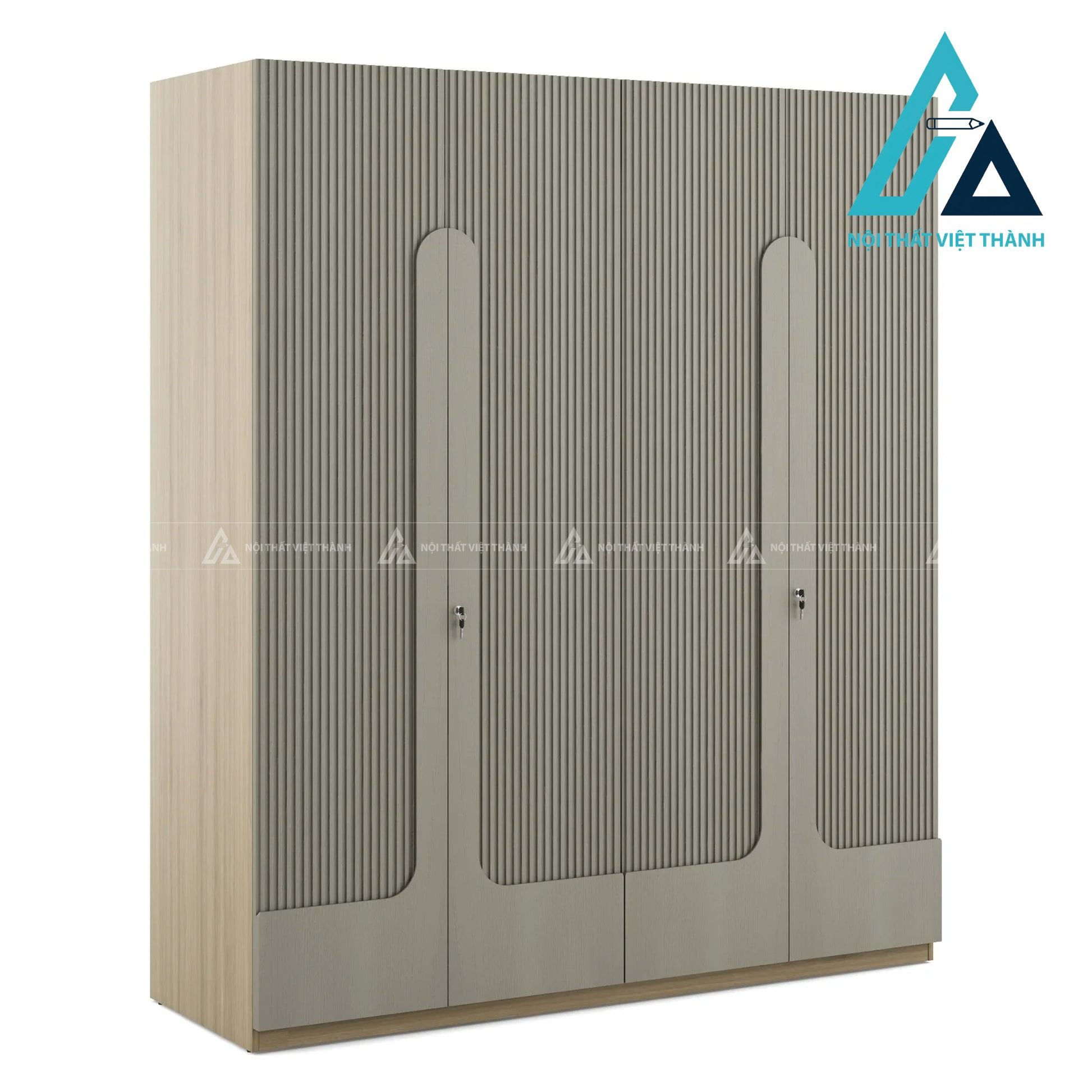 Tủ quần áo 4 cánh gỗ MDF màu sồi sọc đứng hiện đại sang trọng 1