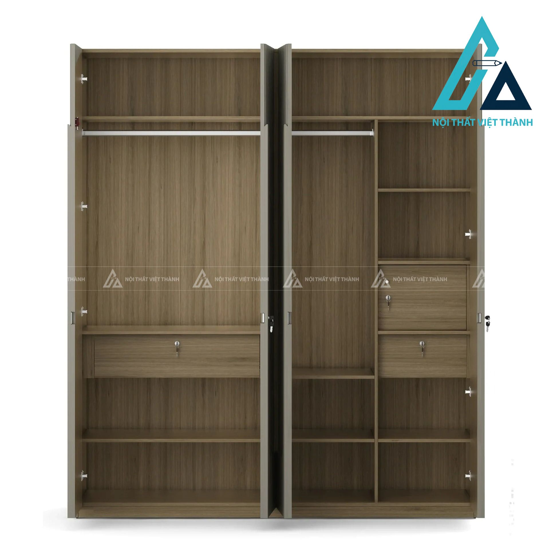 Tủ quần áo 4 cánh gỗ MDF màu sồi sọc đứng hiện đại sang trọng 4