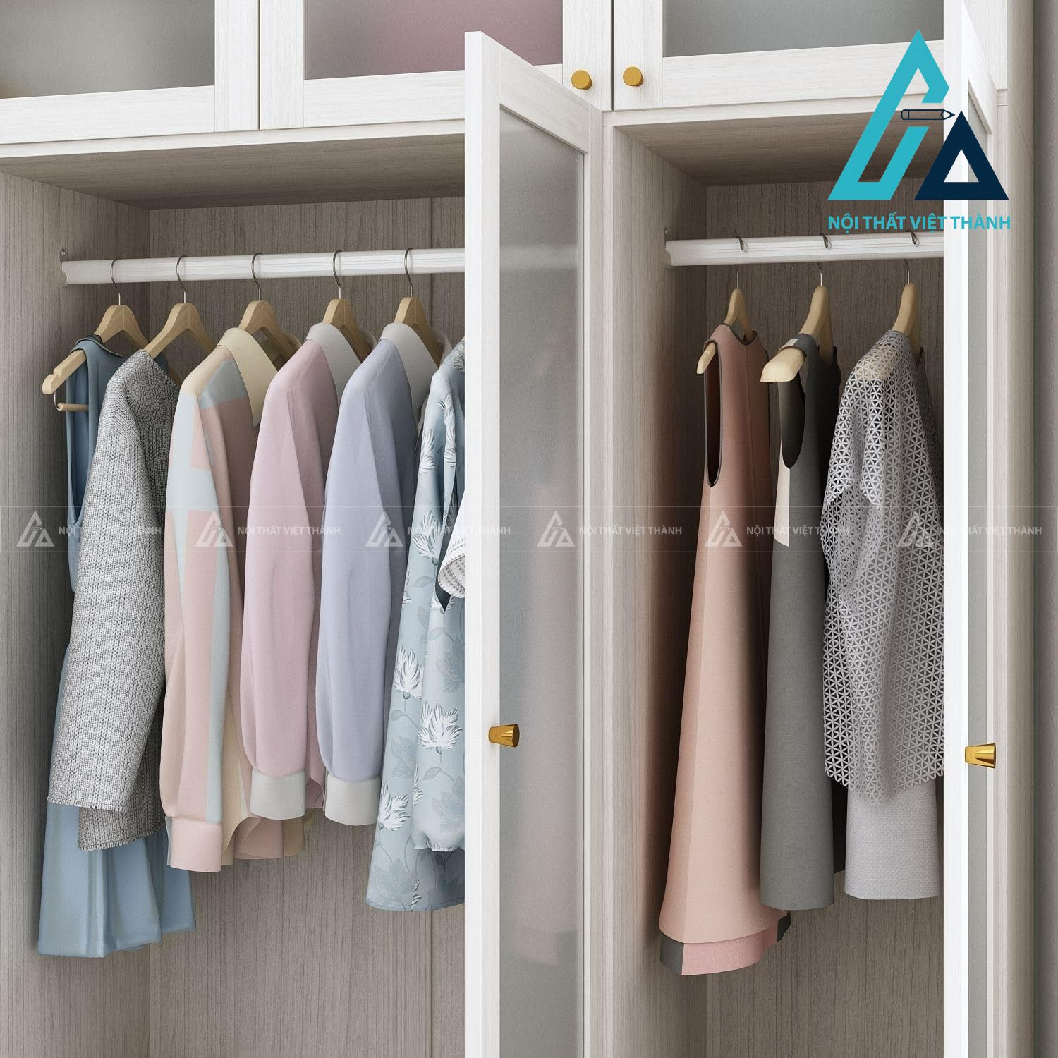 Tủ quần áo 4 cánh kính MDF vân gỗ trắng hiện đại cao cấp 3