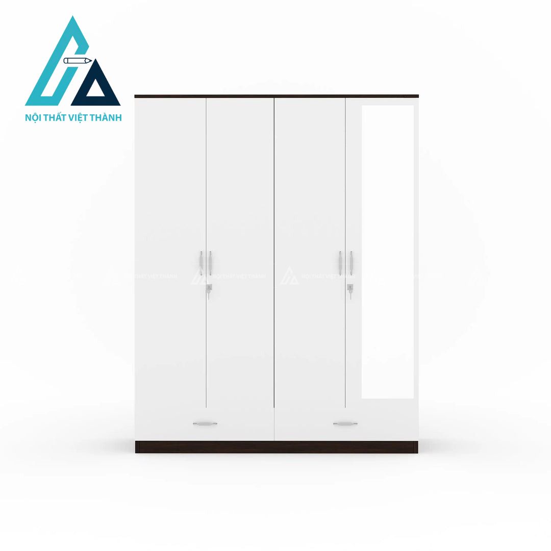 Tủ quần áo 4 cánh MDF màu gỗ óc chó phối trắng kèm gương hiện đại 1