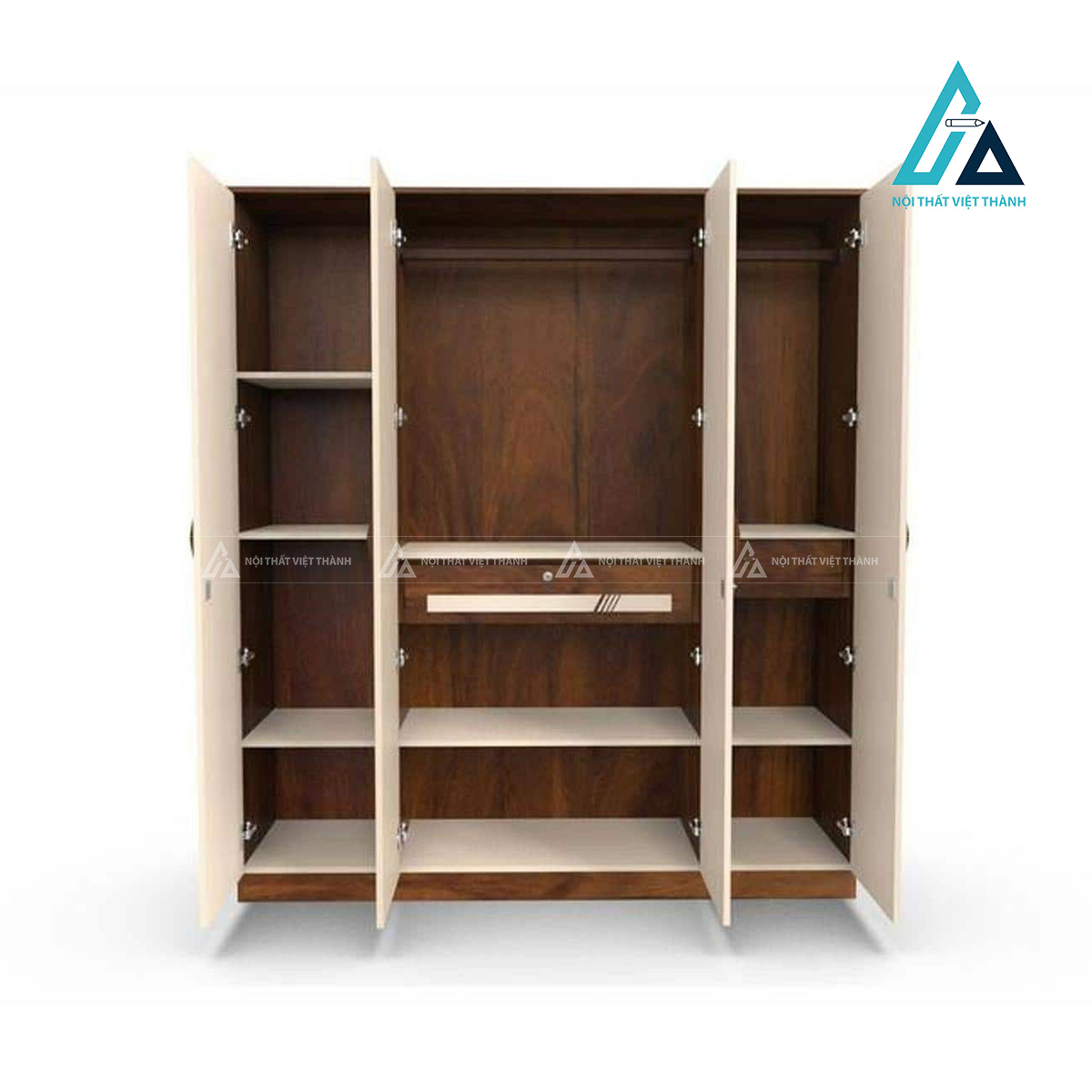 Tủ quần áo 4 cánh MDF màu nâu be hiện đại tiện nghi cho phòng ngủ 1