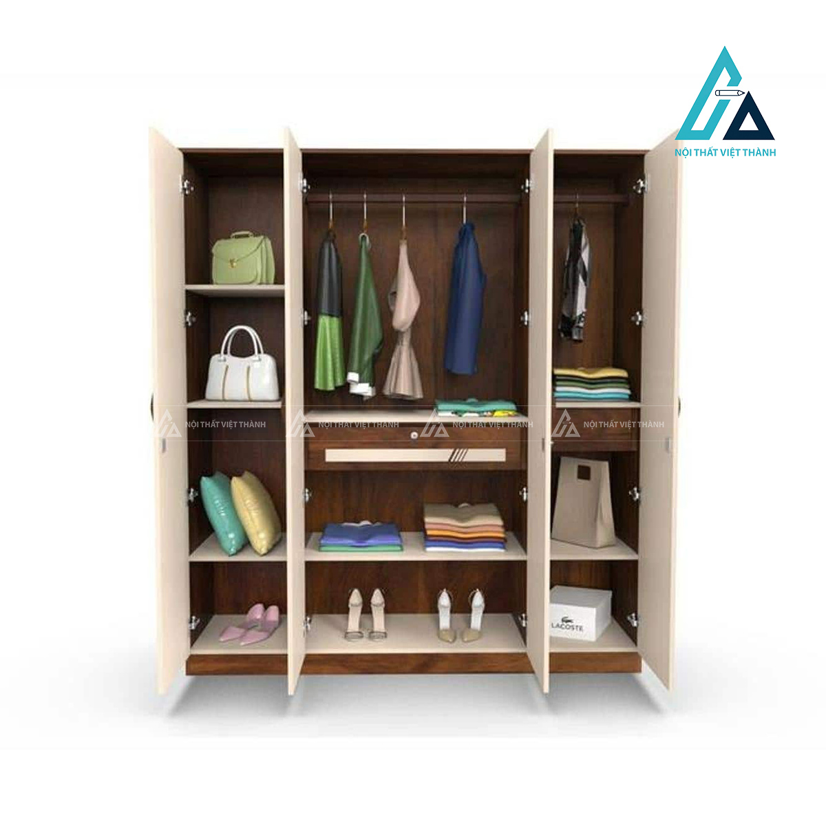 Tủ quần áo 4 cánh MDF màu nâu be hiện đại tiện nghi cho phòng ngủ 2