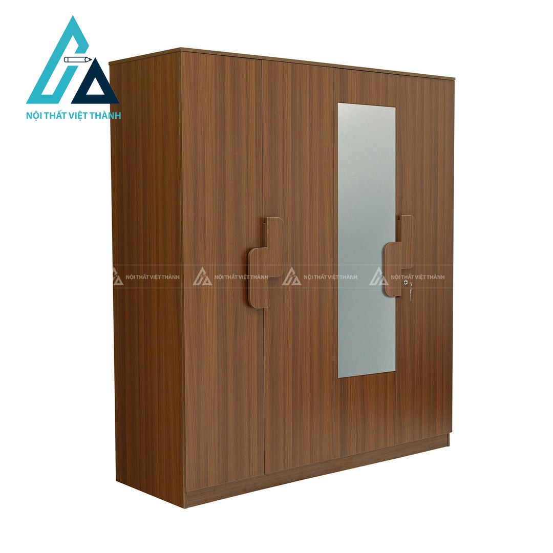 Tủ quần áo 4 cánh MDF màu óc chó tích hợp gương sang trọng hiện đại 1