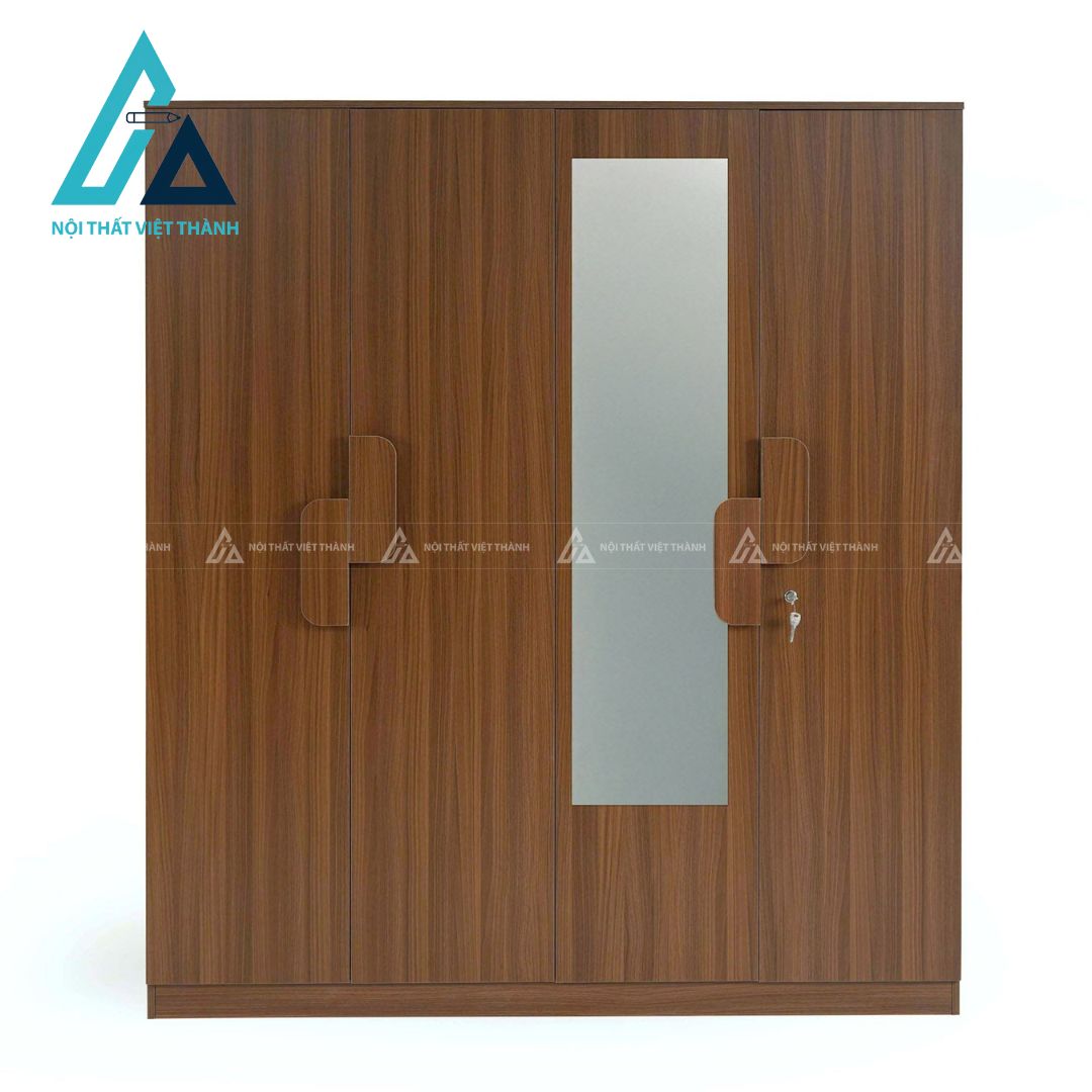 Tủ quần áo 4 cánh MDF màu óc chó tích hợp gương sang trọng hiện đại 3