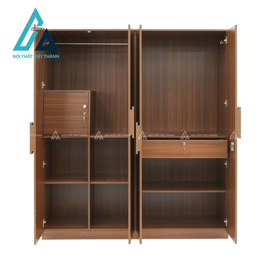 Tủ quần áo 4 cánh MDF màu óc chó tích hợp gương sang trọng hiện đại 4