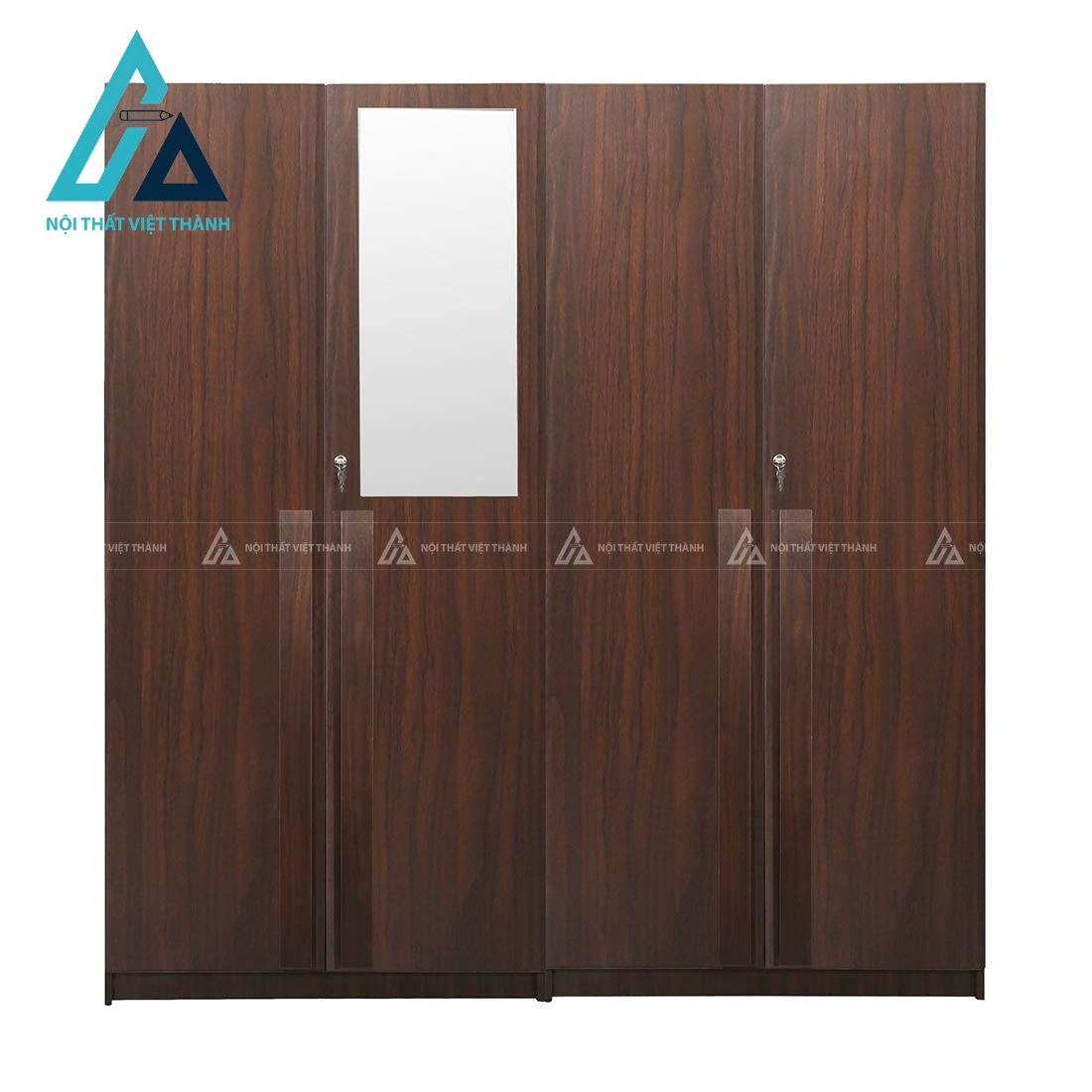 Tủ quần áo 4 cánh MDF màu óc chó tích hợp gương soi tiện nghi hiện đại 1