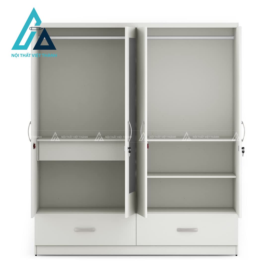 Tủ quần áo 4 cánh MDF màu trắng có gương hiện đại rộng rãi tiện lợi 1