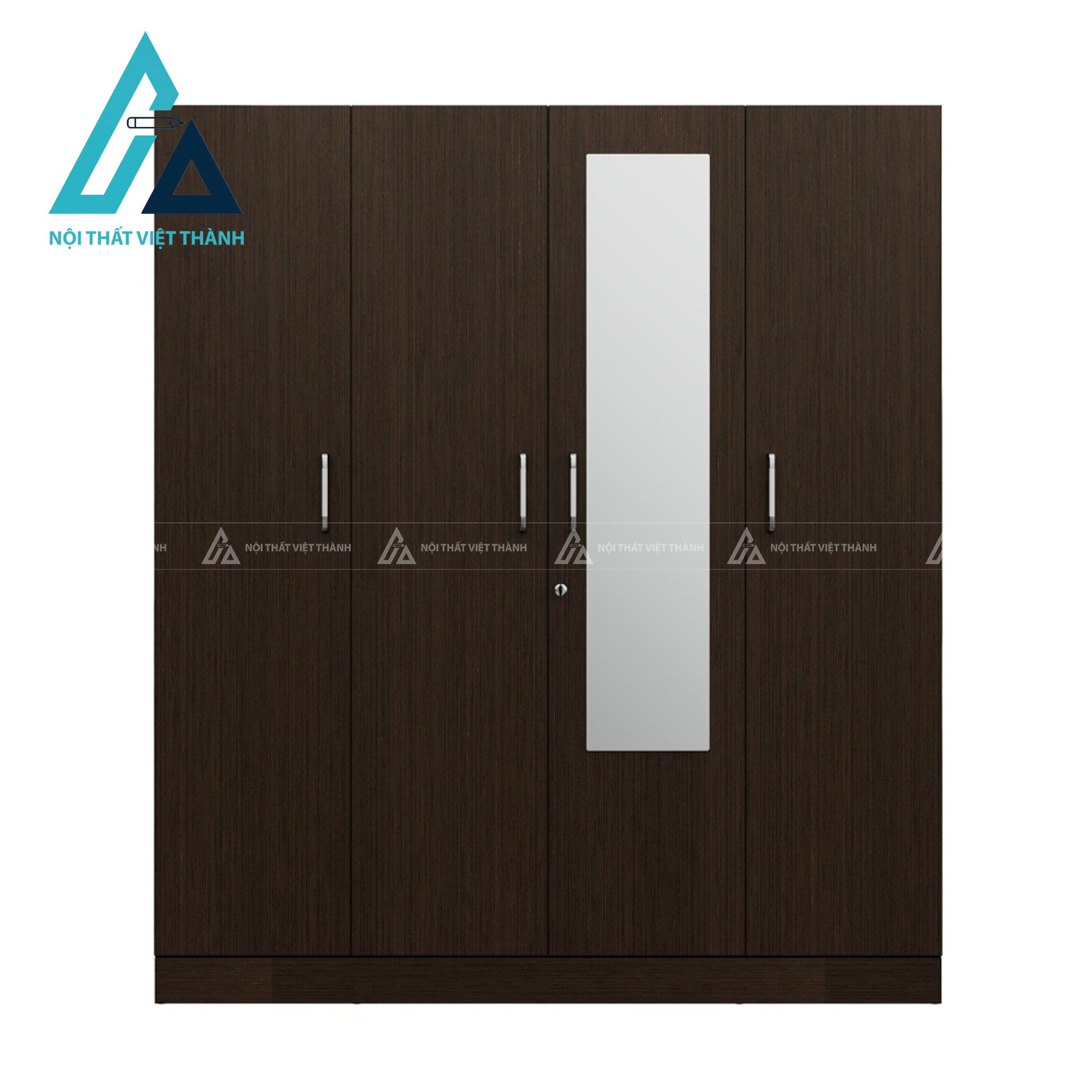 Tủ quần áo 4 cánh MDF màu Wenge có gương và ngăn kéo tiện nghi hiện đại 2