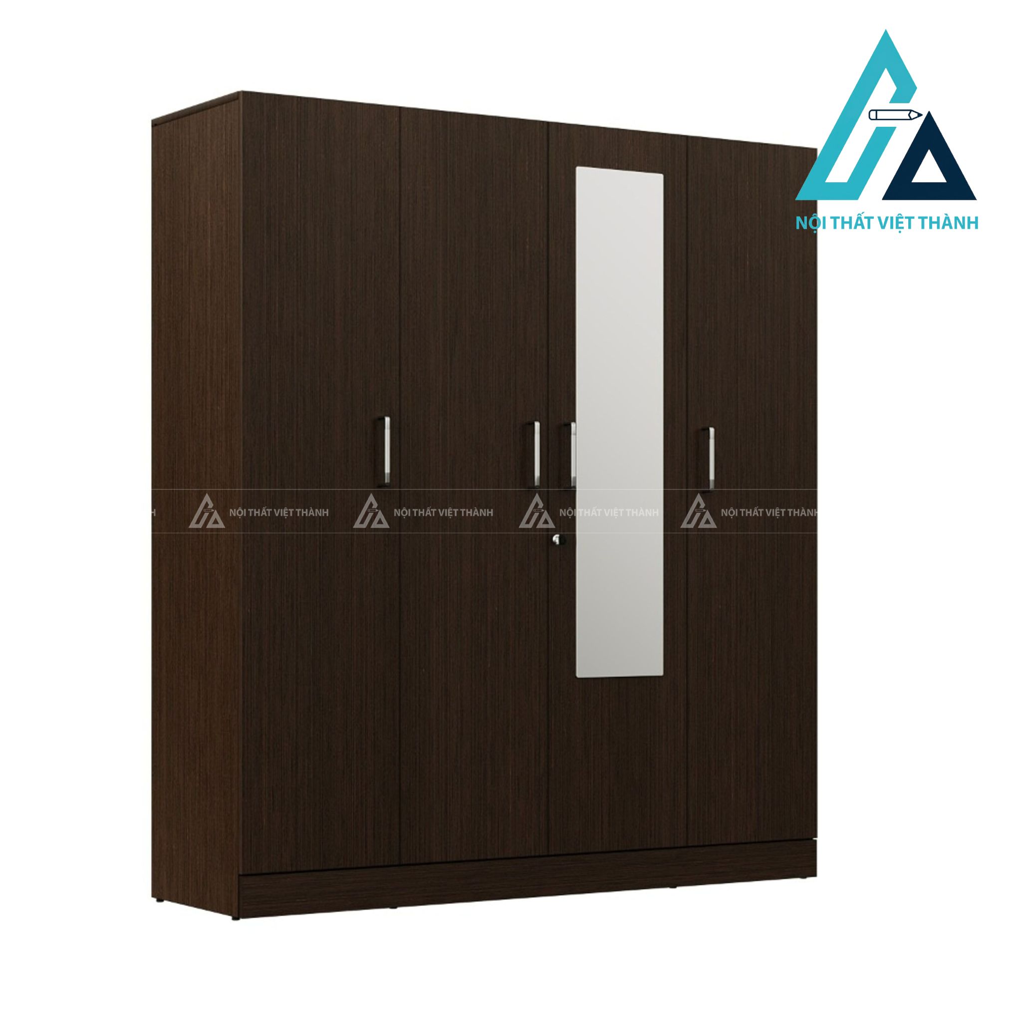 Tủ quần áo 4 cánh MDF màu Wenge có gương và ngăn kéo tiện nghi hiện đại 3