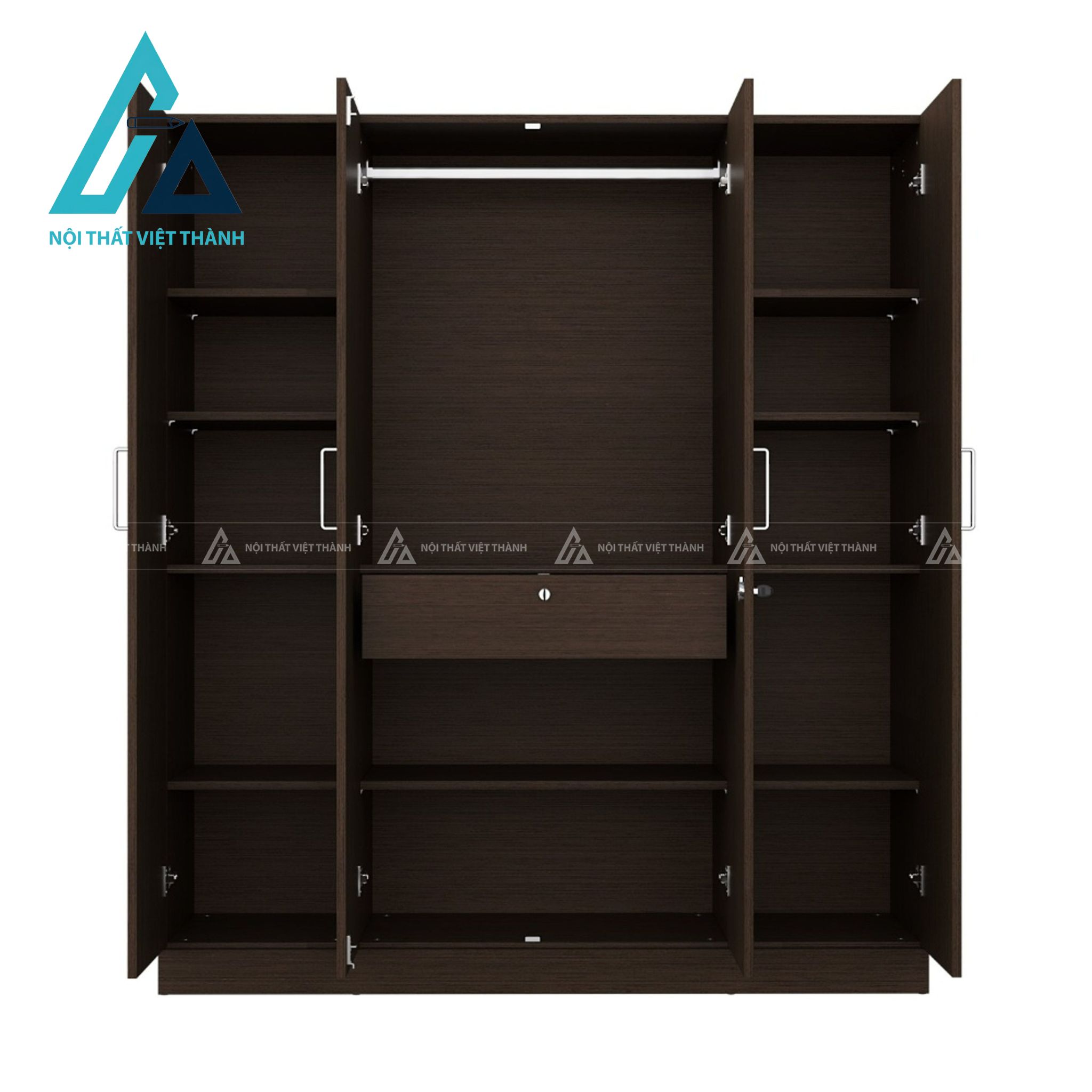Tủ quần áo 4 cánh MDF màu Wenge có gương và ngăn kéo tiện nghi hiện đại 4