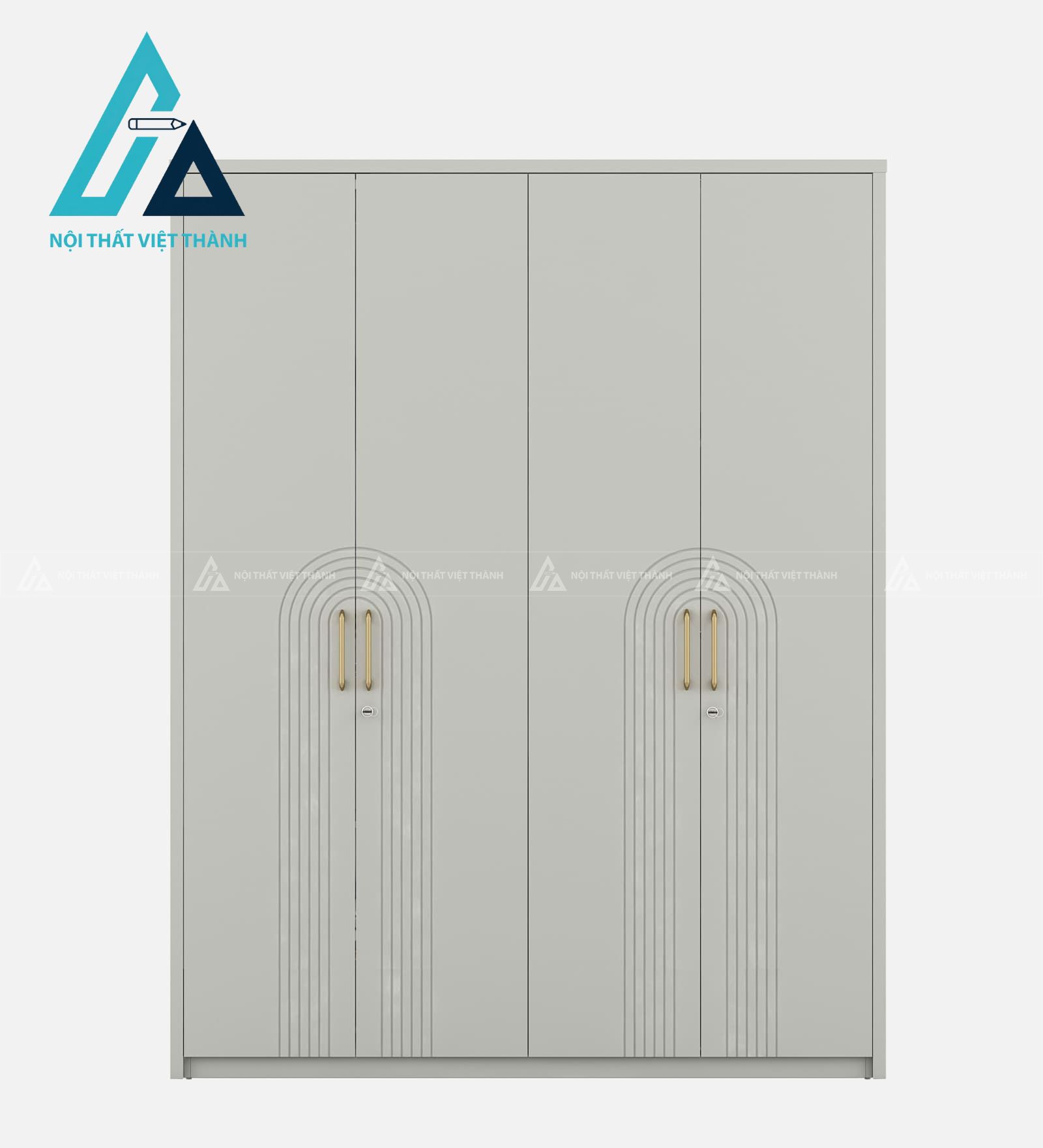 Tủ quần áo 4 cánh MDF màu xám có hộc kéo và ngăn khóa tiện nghi 2