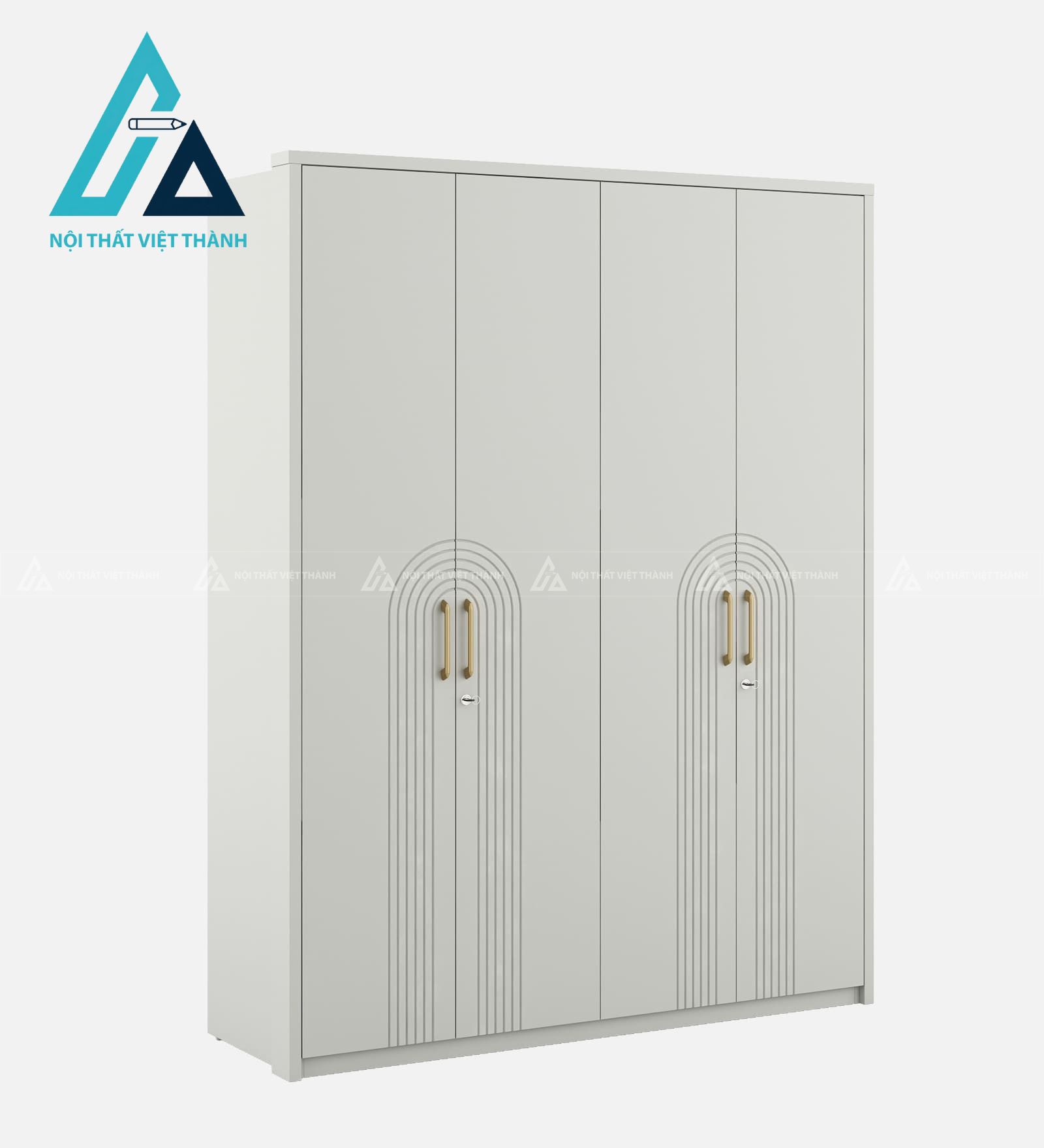 Tủ quần áo 4 cánh MDF màu xám có hộc kéo và ngăn khóa tiện nghi 3