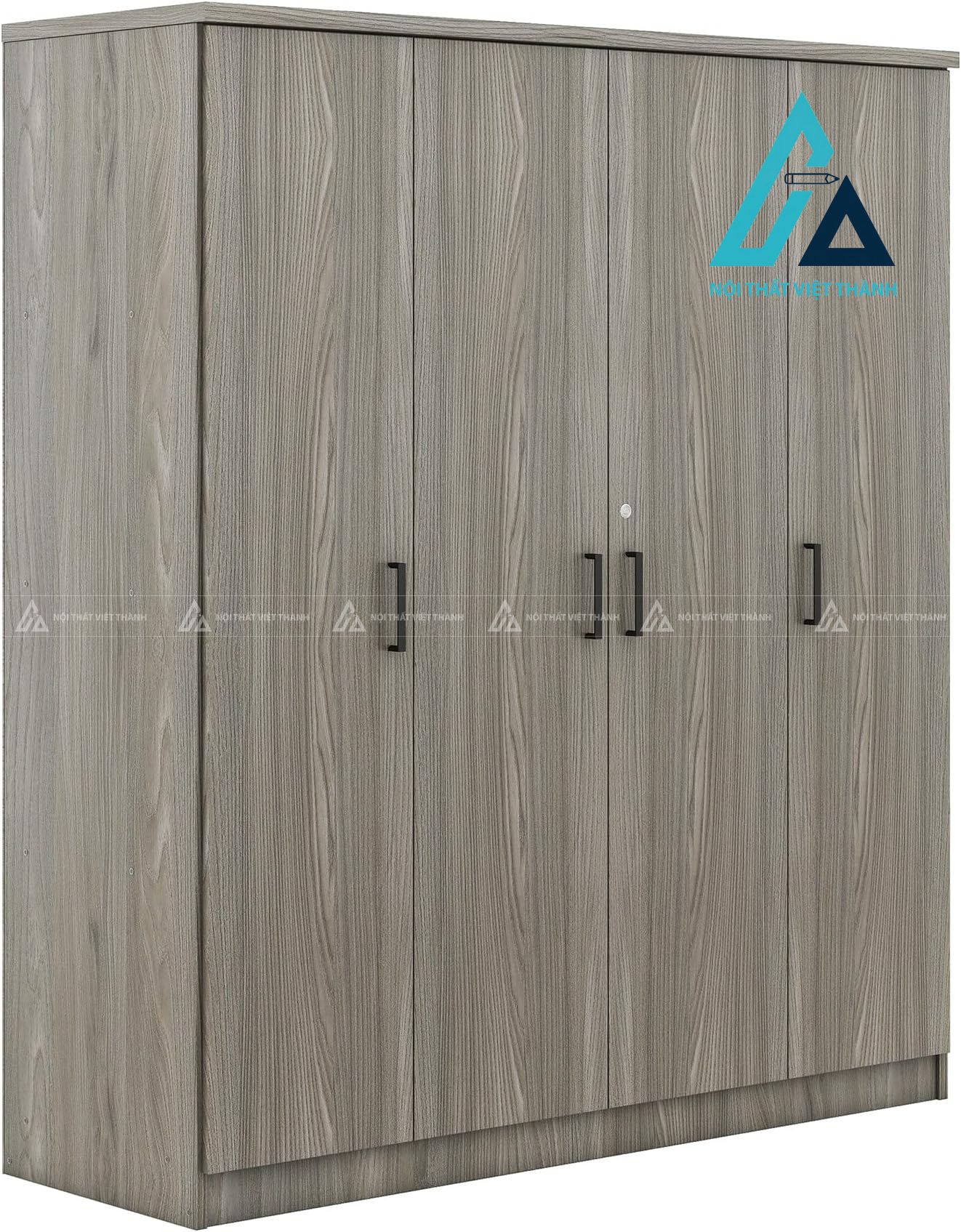 Tủ quần áo 4 cánh MDF màu xám vân gỗ hiện đại có ngăn kéo tiện lợi 3