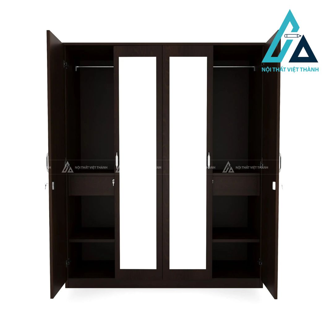 Tủ quần áo 4 cánh MDF phủ Melamine màu wenge có gương hiện đại 1