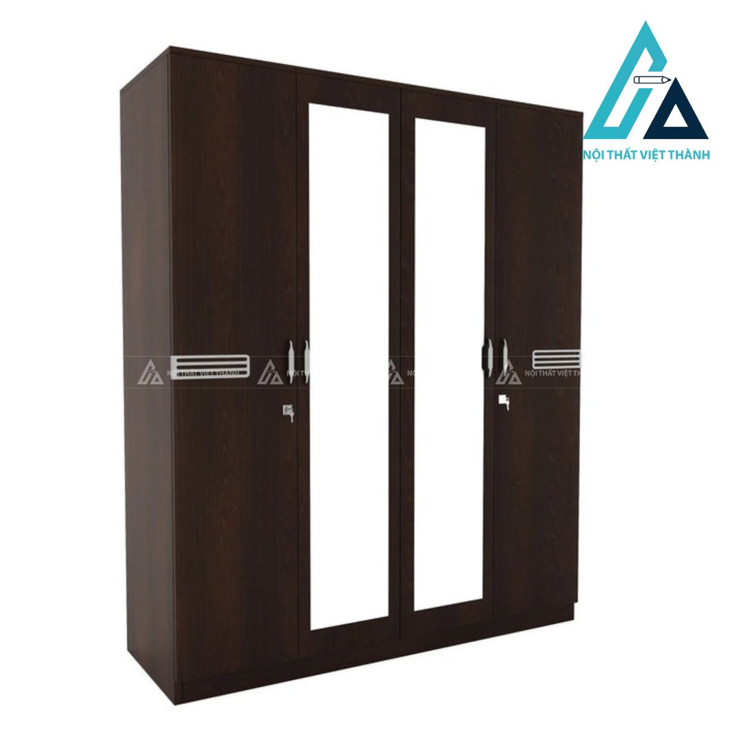 Tủ quần áo 4 cánh MDF phủ Melamine màu wenge có gương hiện đại 2