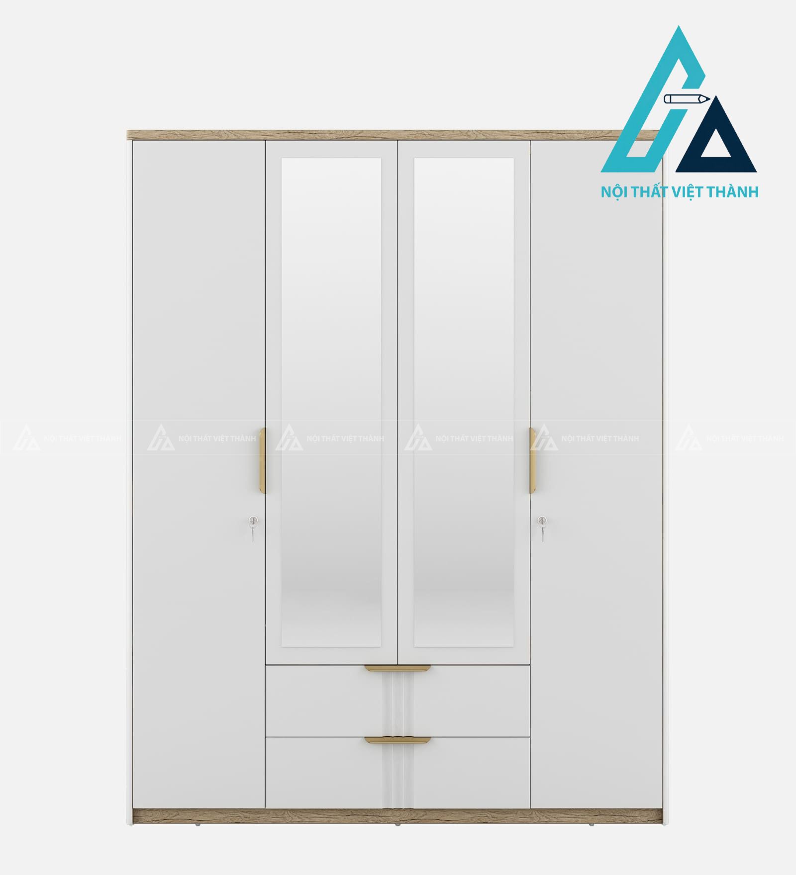 Tủ quần áo 4 cánh MDF trắng bóng cao cấp có gương hiện đại sang trọng 1