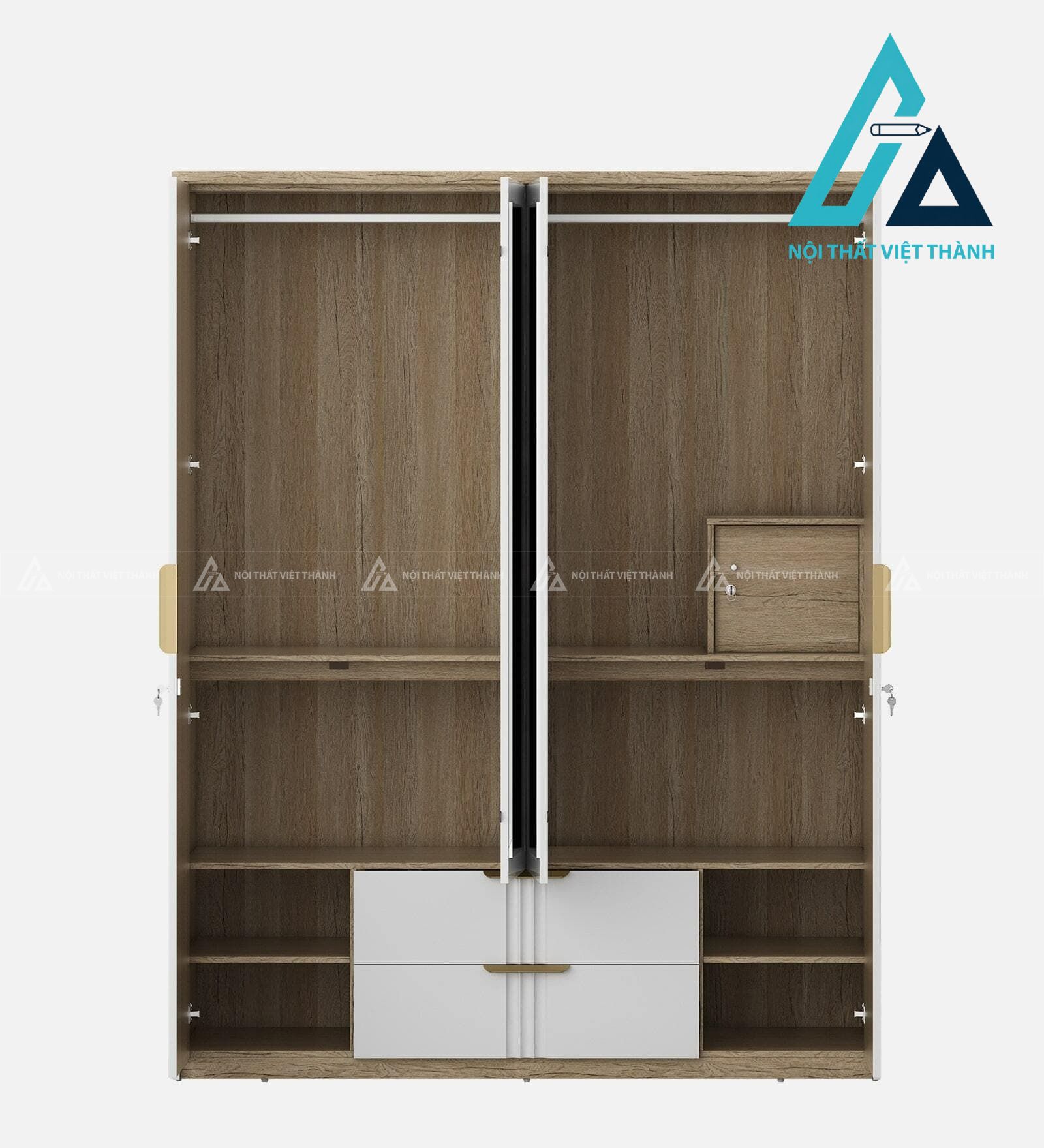 Tủ quần áo 4 cánh MDF trắng bóng cao cấp có gương hiện đại sang trọng 2