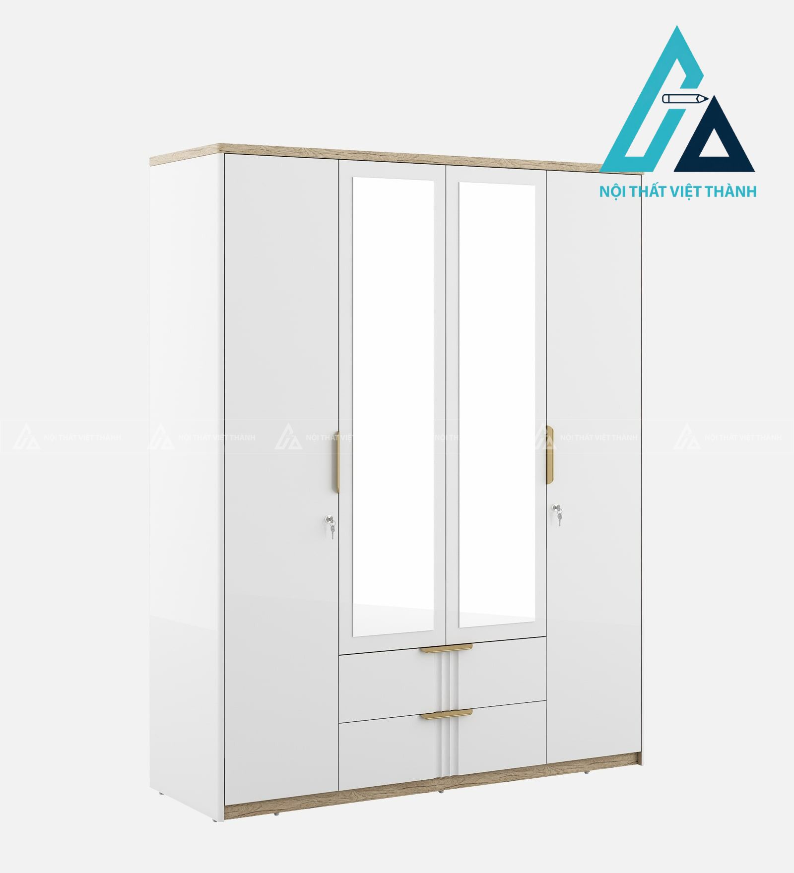 Tủ quần áo 4 cánh MDF trắng bóng cao cấp có gương hiện đại sang trọng 3