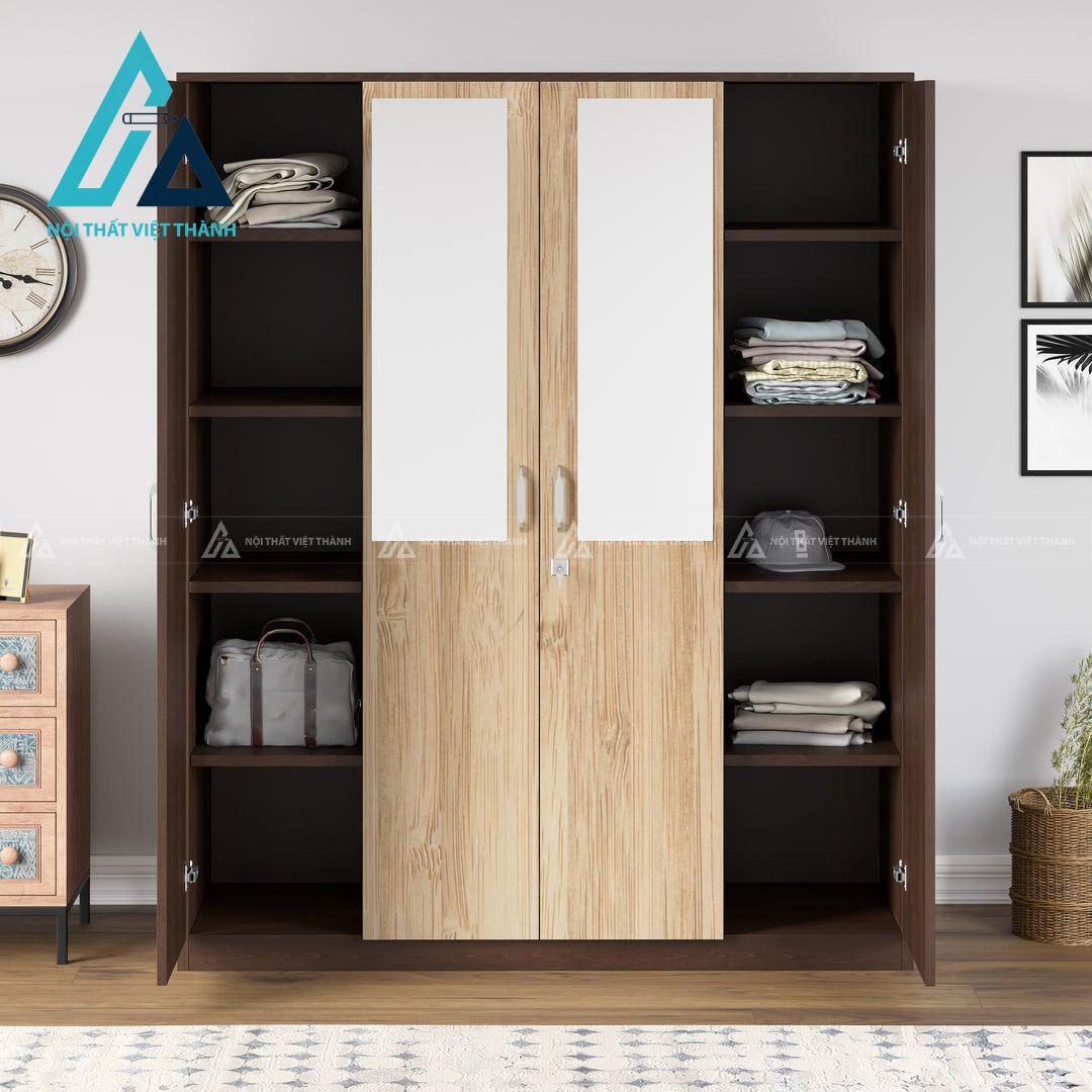 Tủ quần áo 4 cánh MDF vân gỗ hiện đại bền đẹp giá tốt cho gia đình