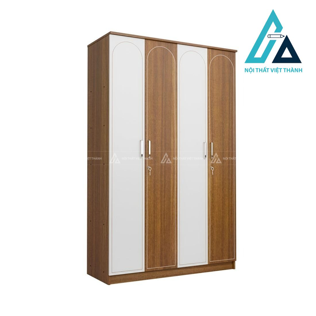 Tủ quần áo 4 cánh MDF vân gỗ nâu phối trắng thiết kế tiện nghi 1