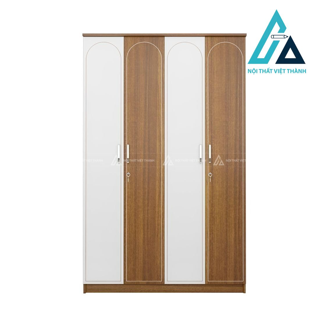 Tủ quần áo 4 cánh MDF vân gỗ nâu phối trắng thiết kế tiện nghi 3