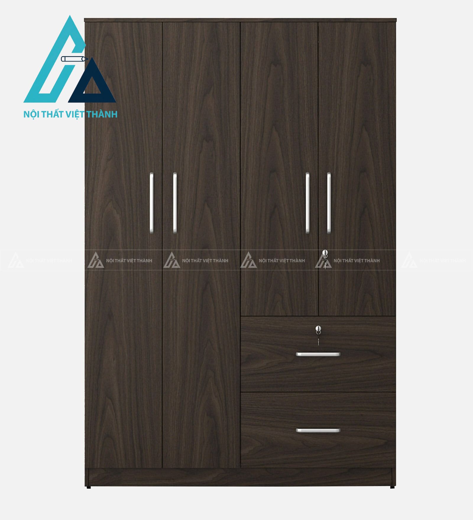 Tủ quần áo 4 cánh MDF vân gỗ óc chó có ngăn kéo tiện nghi hiện đại 3