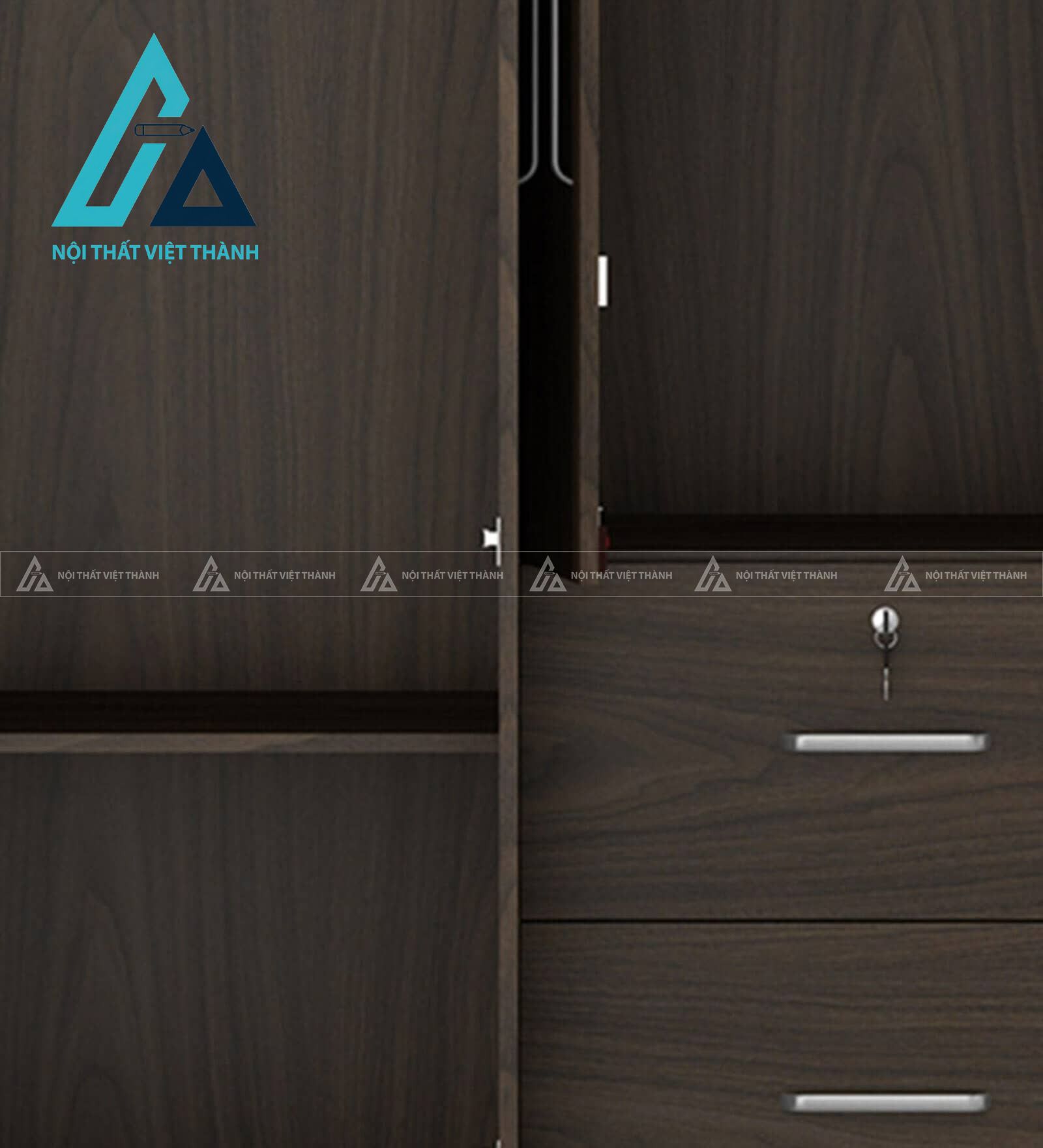 Tủ quần áo 4 cánh MDF vân gỗ óc chó có ngăn kéo tiện nghi hiện đại 5