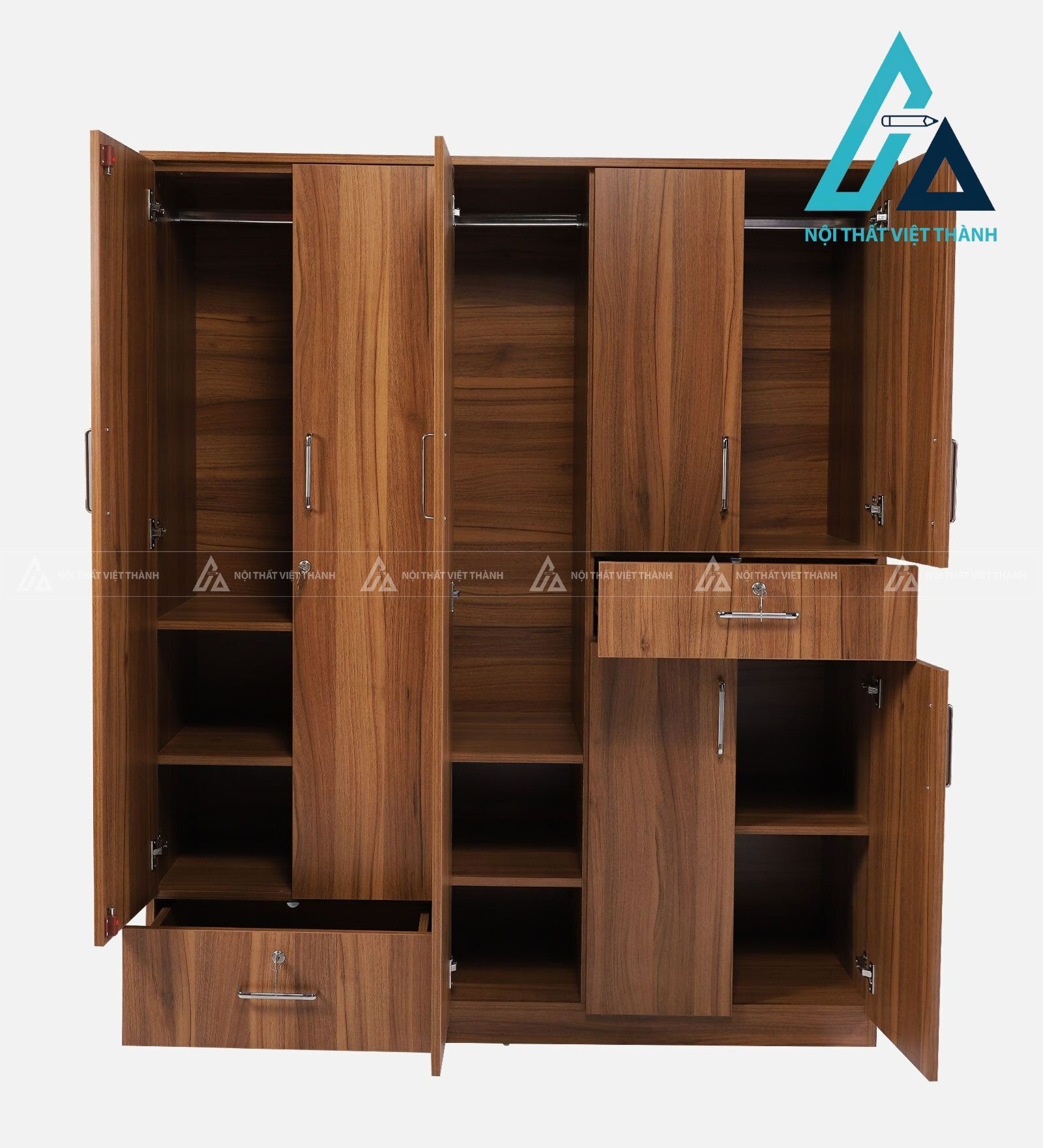 Tủ quần áo 5 cánh gỗ MDF vân óc chó hiện đại đa năng tiện nghi 1