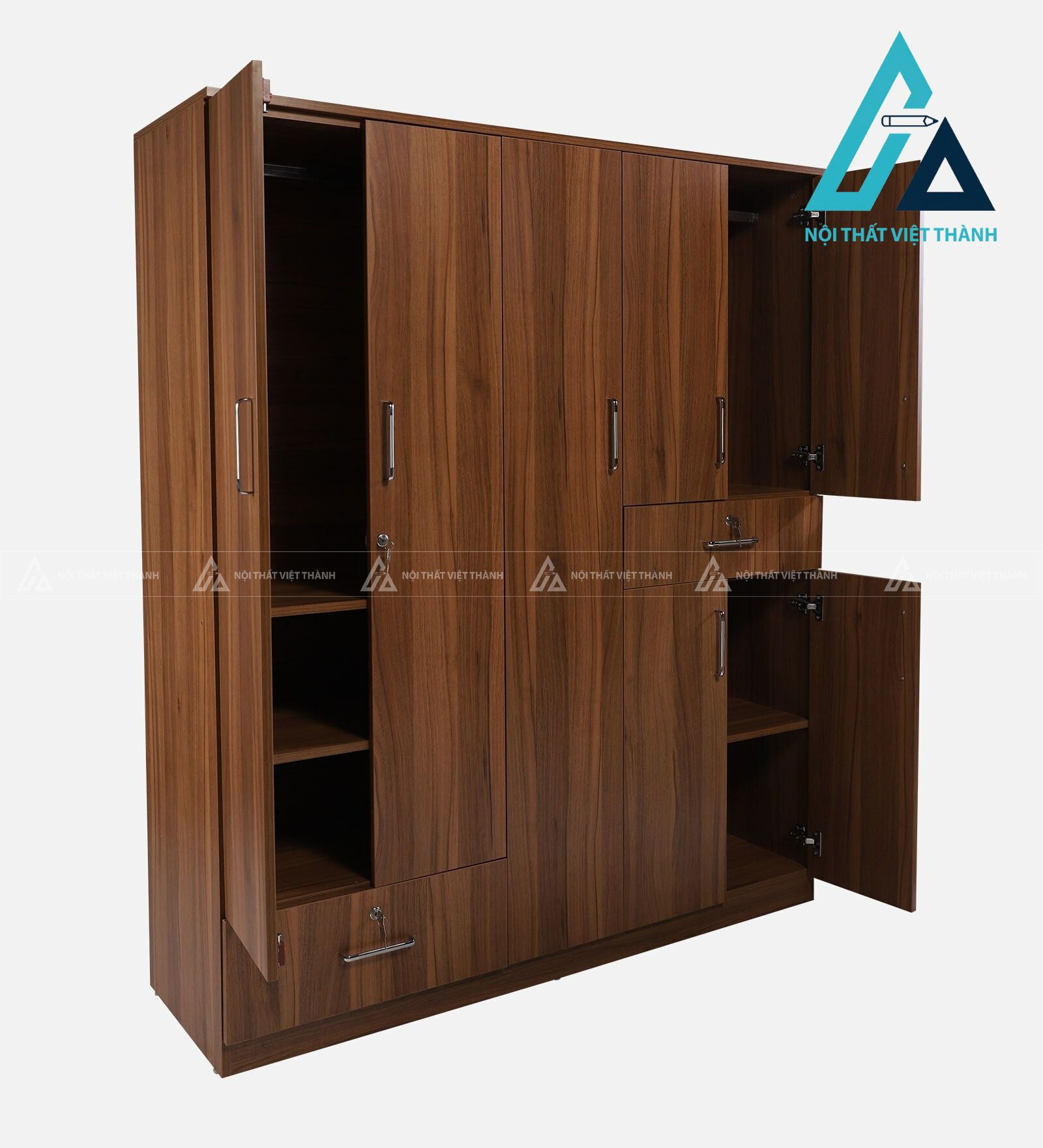 Tủ quần áo 5 cánh gỗ MDF vân óc chó hiện đại đa năng tiện nghi 2
