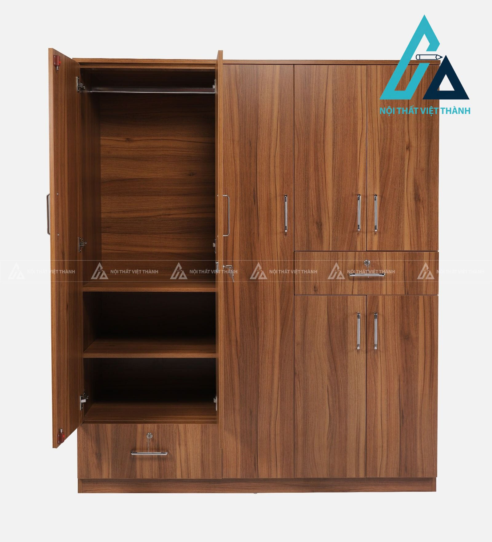 Tủ quần áo 5 cánh gỗ MDF vân óc chó hiện đại đa năng tiện nghi 3