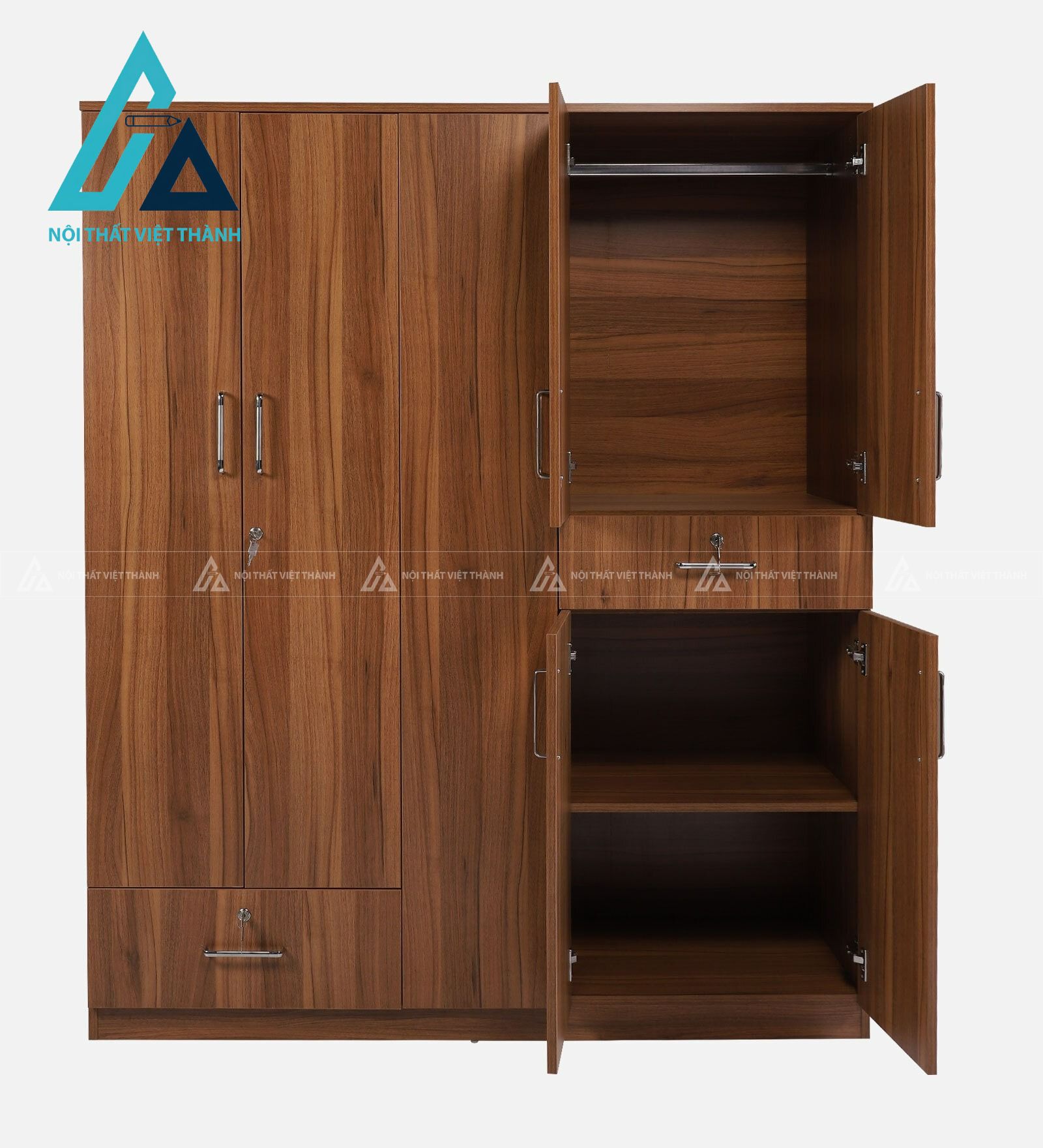Tủ quần áo 5 cánh gỗ MDF vân óc chó hiện đại đa năng tiện nghi 4