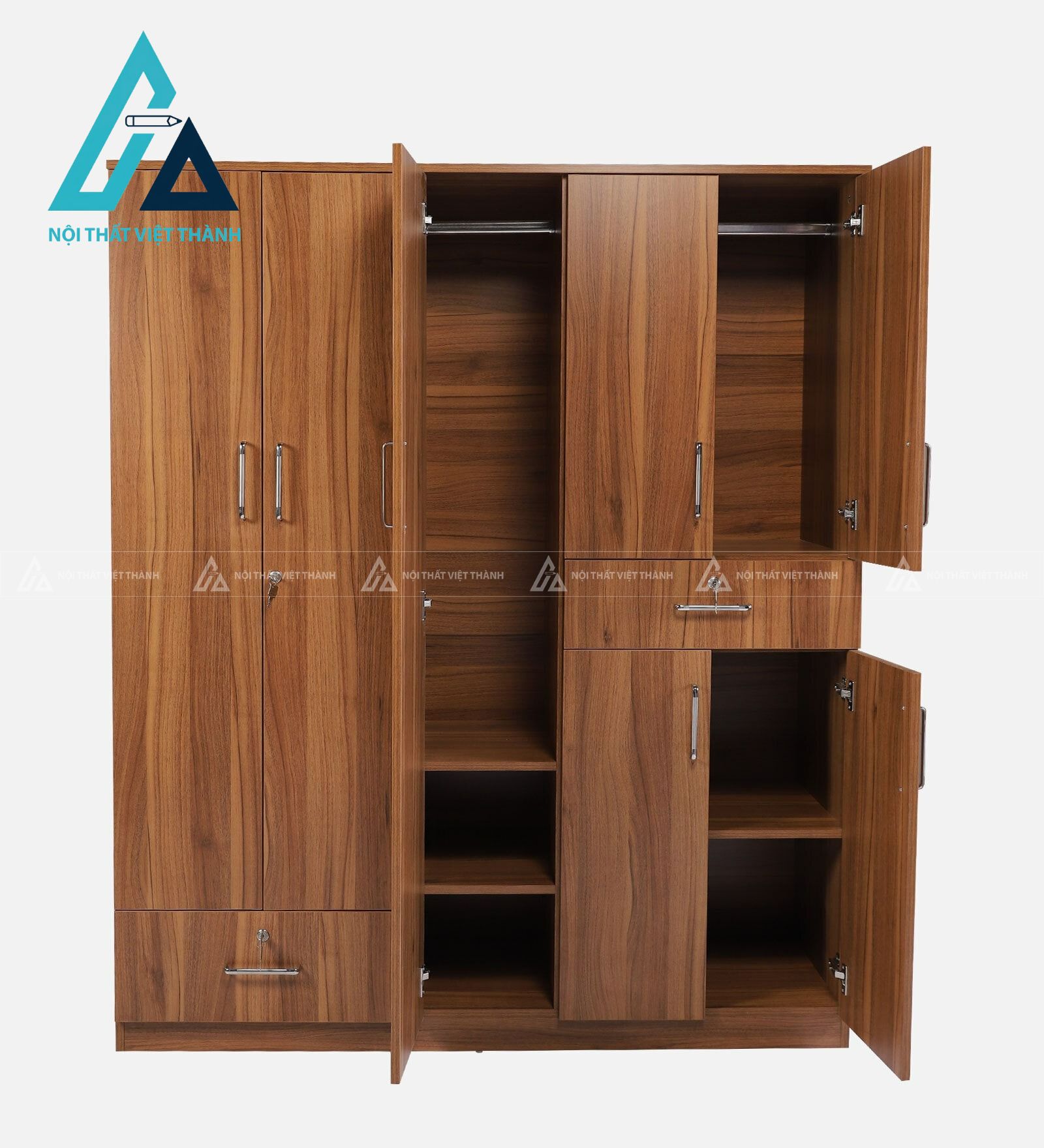 Tủ quần áo 5 cánh gỗ MDF vân óc chó hiện đại đa năng tiện nghi 5