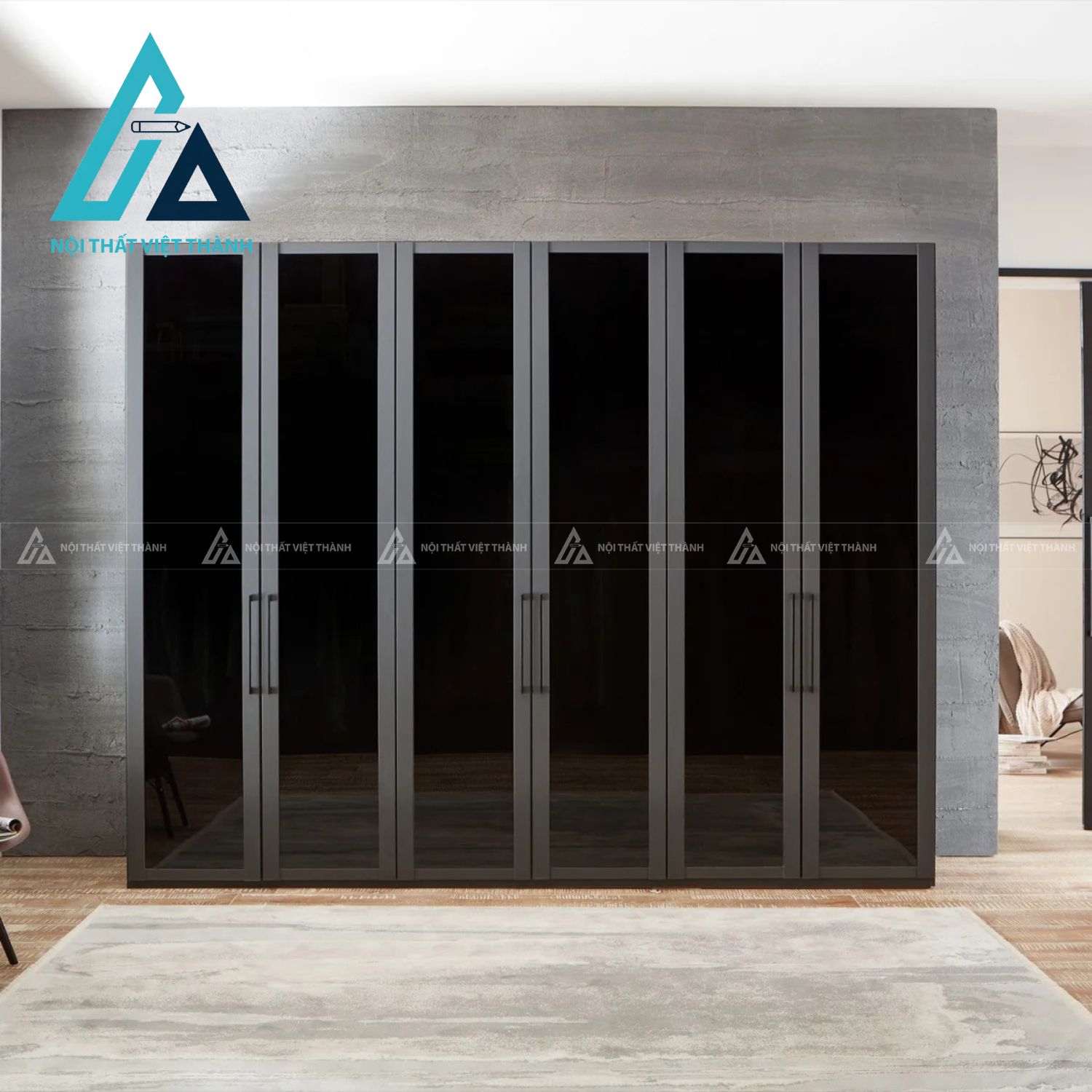 Tủ quần áo 6 cánh kính đen khói MDF cao cấp phong cách hiện đại 1