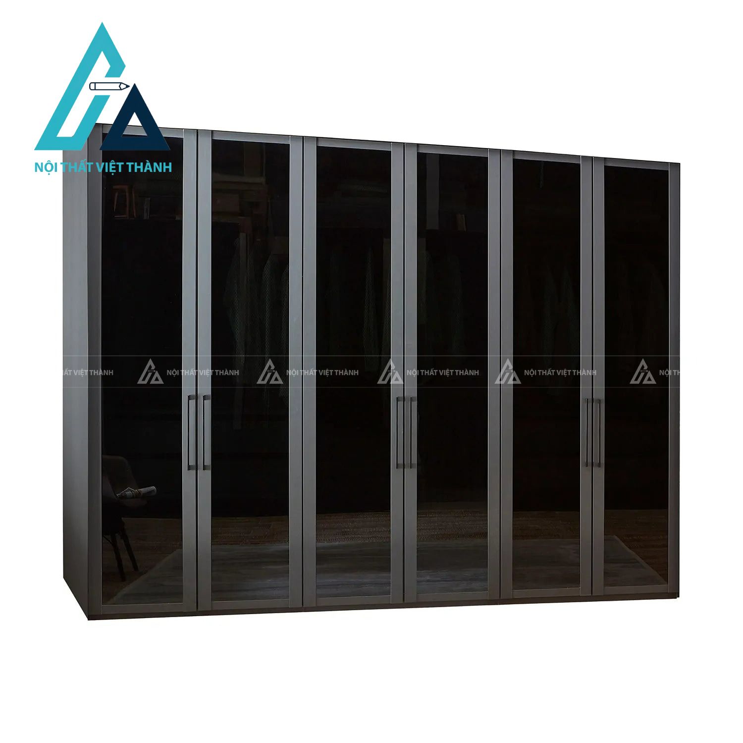 Tủ quần áo 6 cánh kính đen khói MDF cao cấp phong cách hiện đại 2
