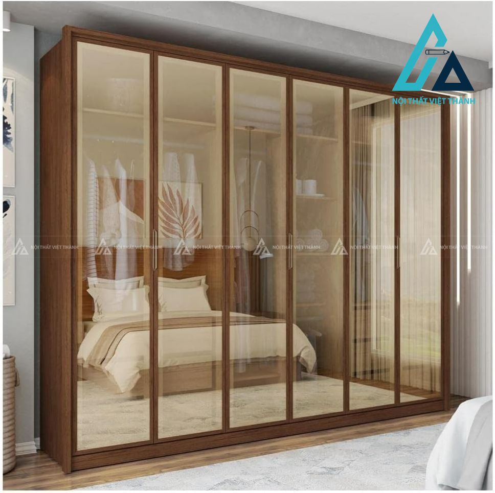Tủ quần áo 6 cánh kính khung gỗ hiện đại có ngăn kéo tiện dụng 1