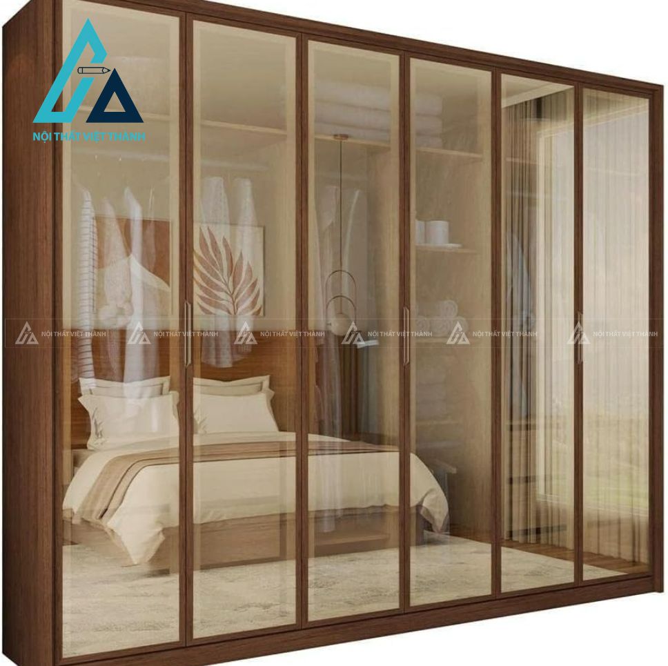 Tủ quần áo 6 cánh kính khung gỗ hiện đại có ngăn kéo tiện dụng 2