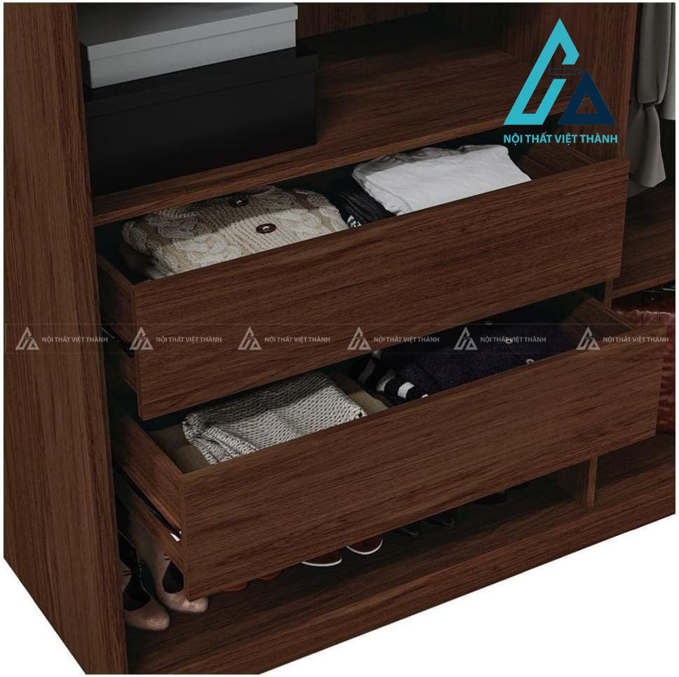 Tủ quần áo 6 cánh kính khung gỗ hiện đại có ngăn kéo tiện dụng 3