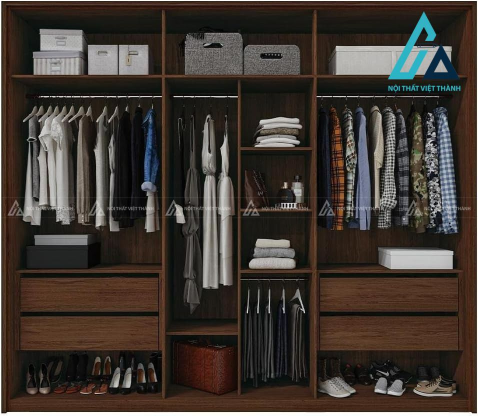 Tủ quần áo 6 cánh kính khung gỗ hiện đại có ngăn kéo tiện dụng 4