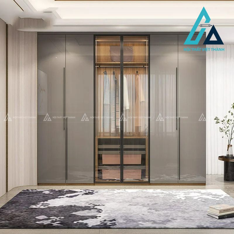 Tủ quần áo 6 cánh kính màu xám MDF hiện đại sang trọng cao cấp